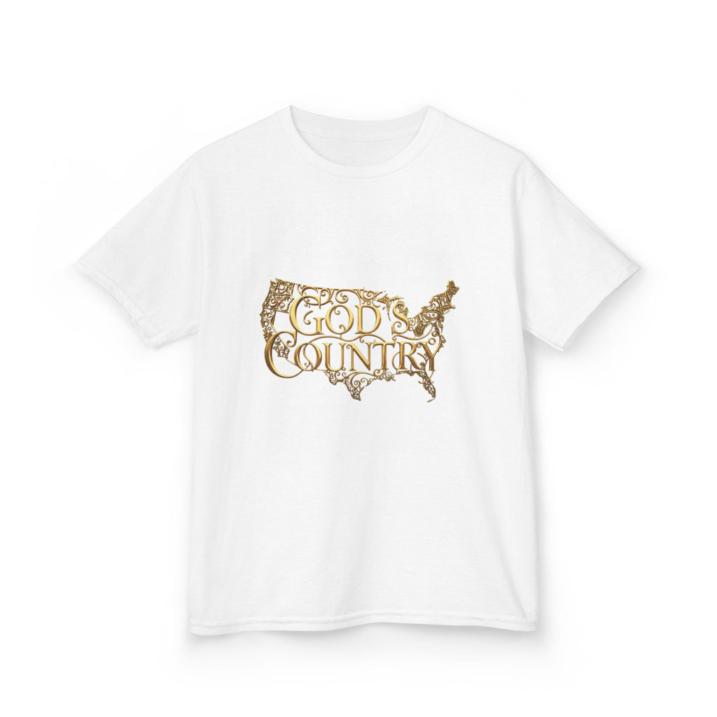Kids T‑Shirt — "God's Country" USA Map Kids Tee (Patriotic Christian Youth Shirt)