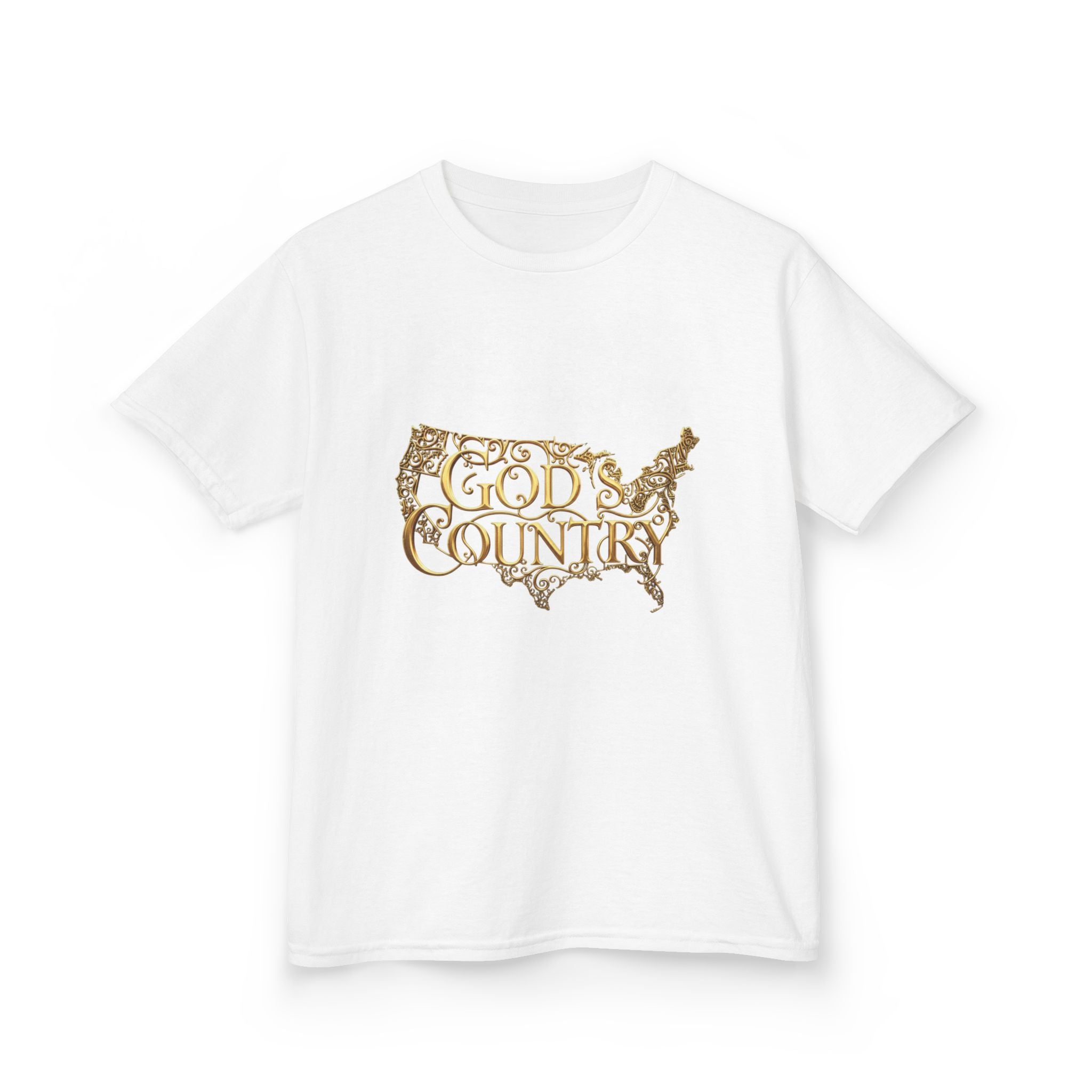 Kids T‑Shirt — "God's Country" USA Map Kids Tee (Patriotic Christian Youth Shirt)