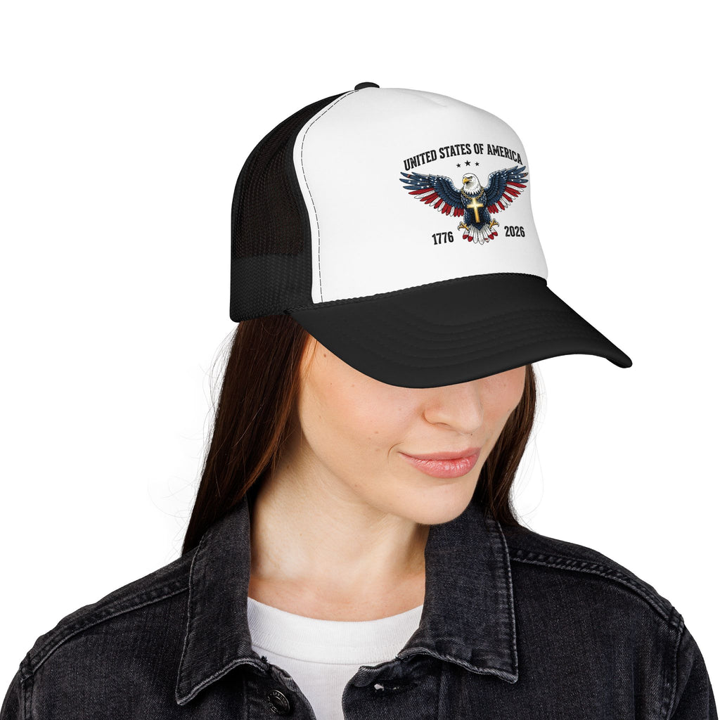 American Eagle Trucker Hat – Patriotic Cross & Flag Design