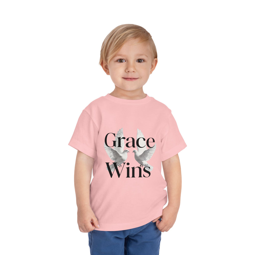 Toddler Tee — "Grace Wins" Dove Graphic Christian Short Sleeve Shirt