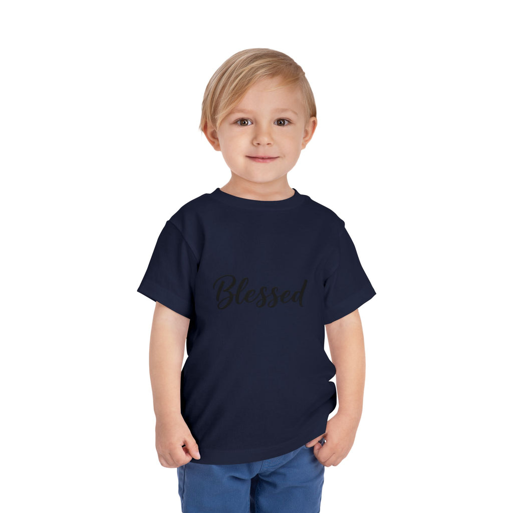 Blessed Toddler Tee — White Short Sleeve Baby Shirt with Script Text