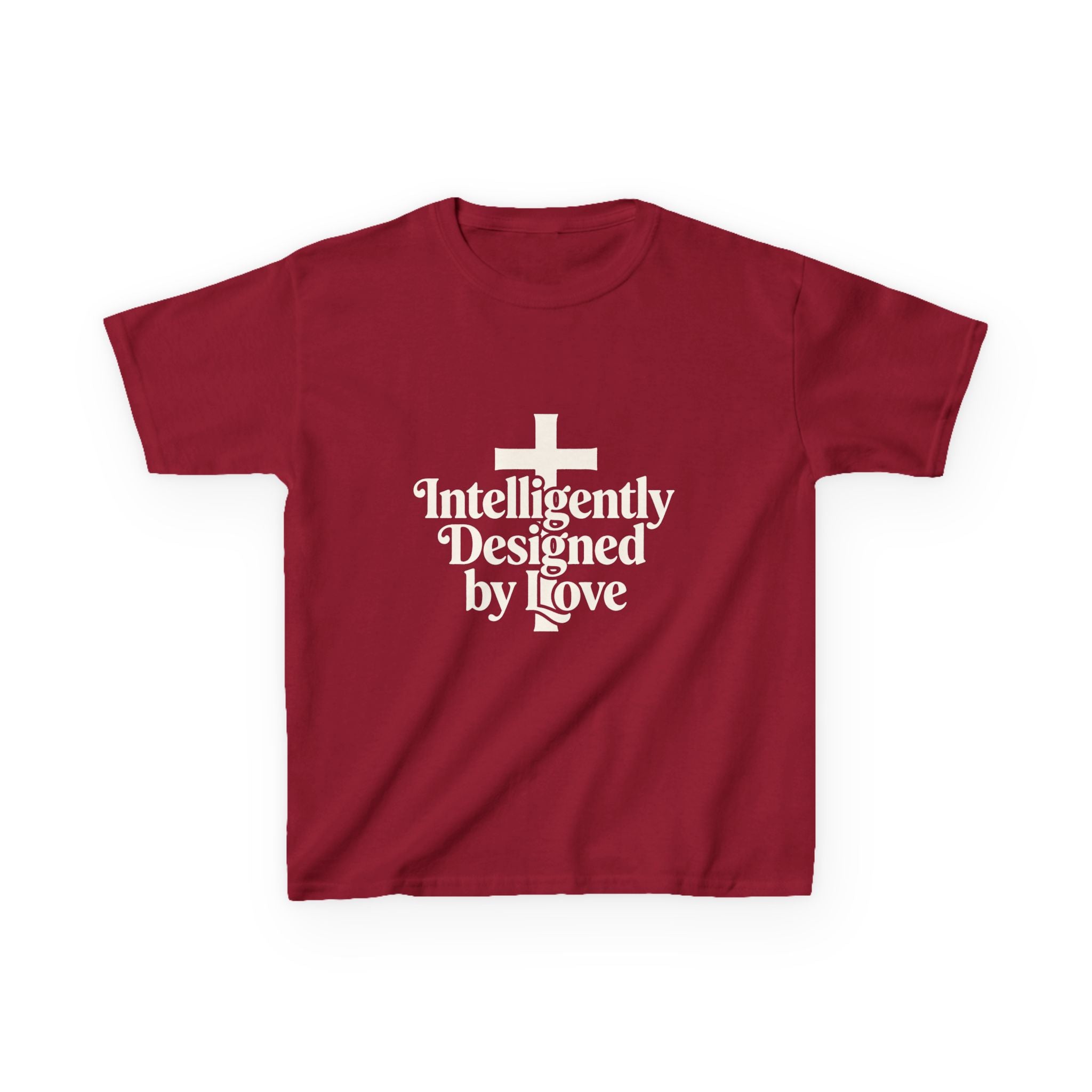 Kids Tee – "Intelligently Designed by Love" Christian Cross Shirt