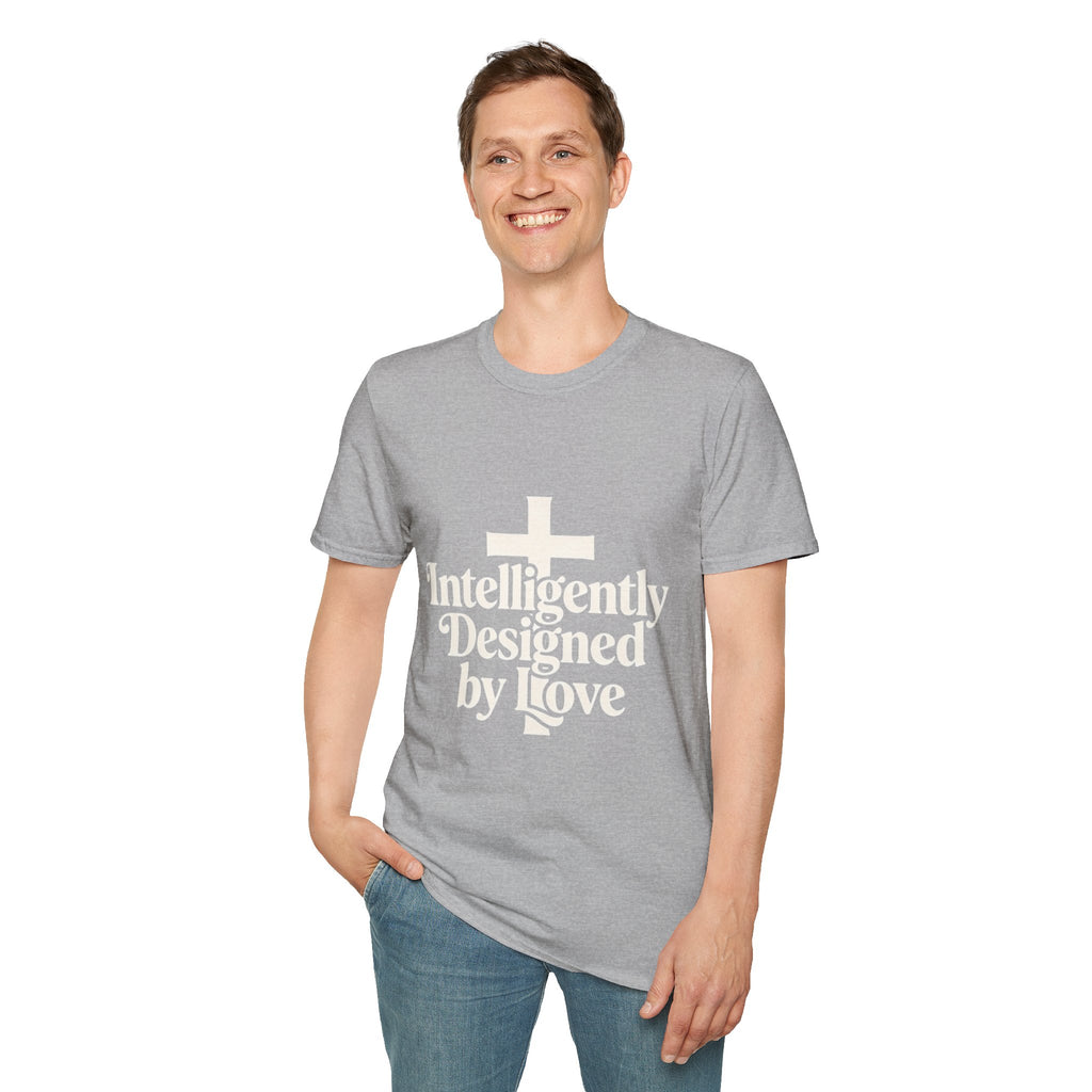 Christian T-Shirt — "Intelligently Designed by Love" Cross Faith Tee