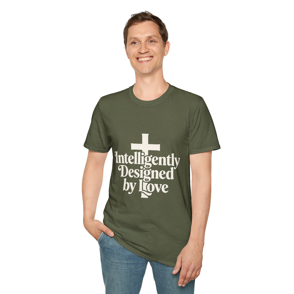 Christian T-Shirt — "Intelligently Designed by Love" Cross Faith Tee