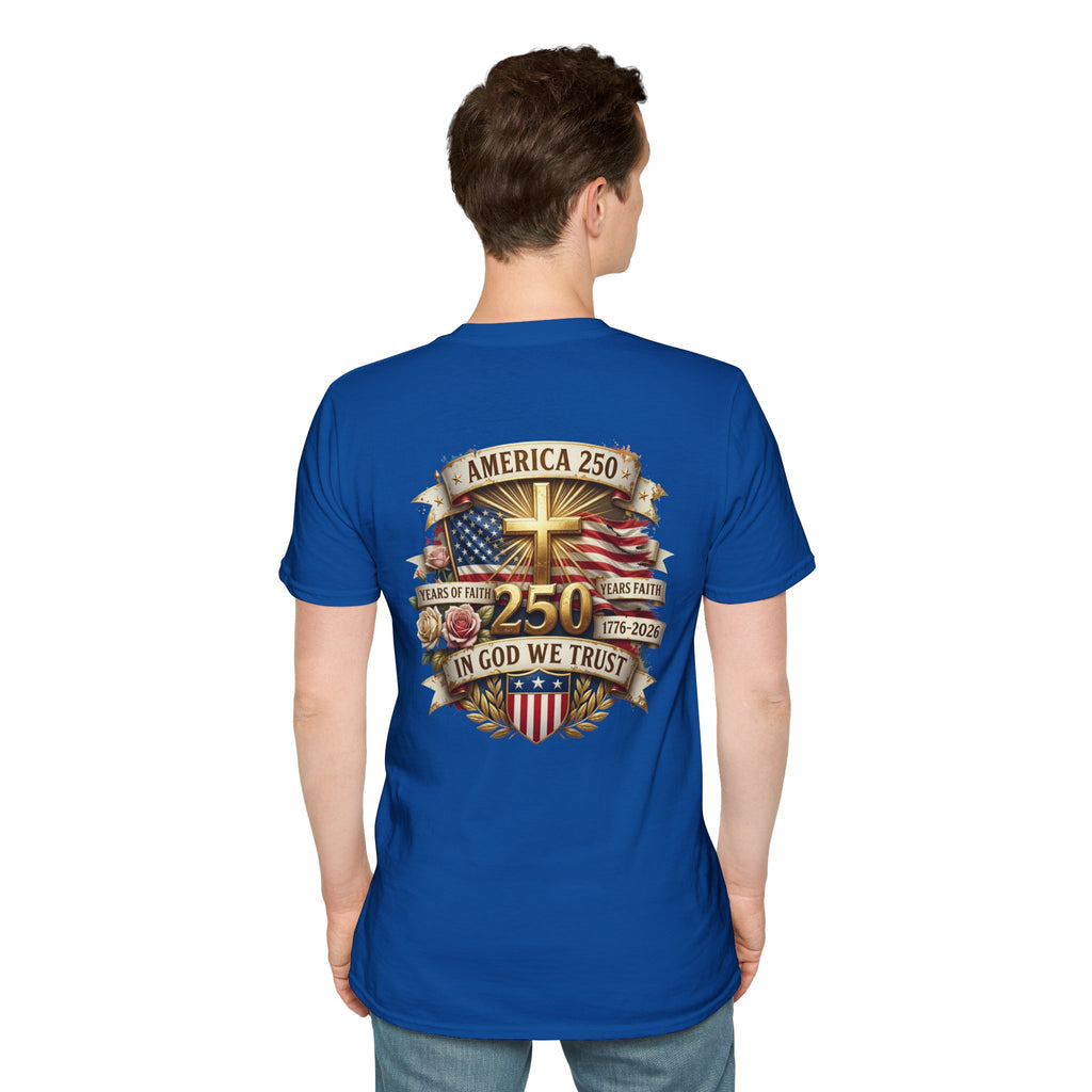His Life Apparel Christian American 250 T‑Shirt — Three Crosses Faith Graphic
