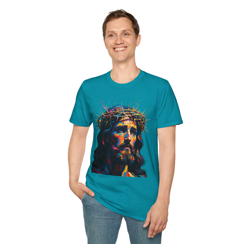 Jesus with Crown of Thorns T-Shirt | Colorful Portrait, Religious Christian Tee