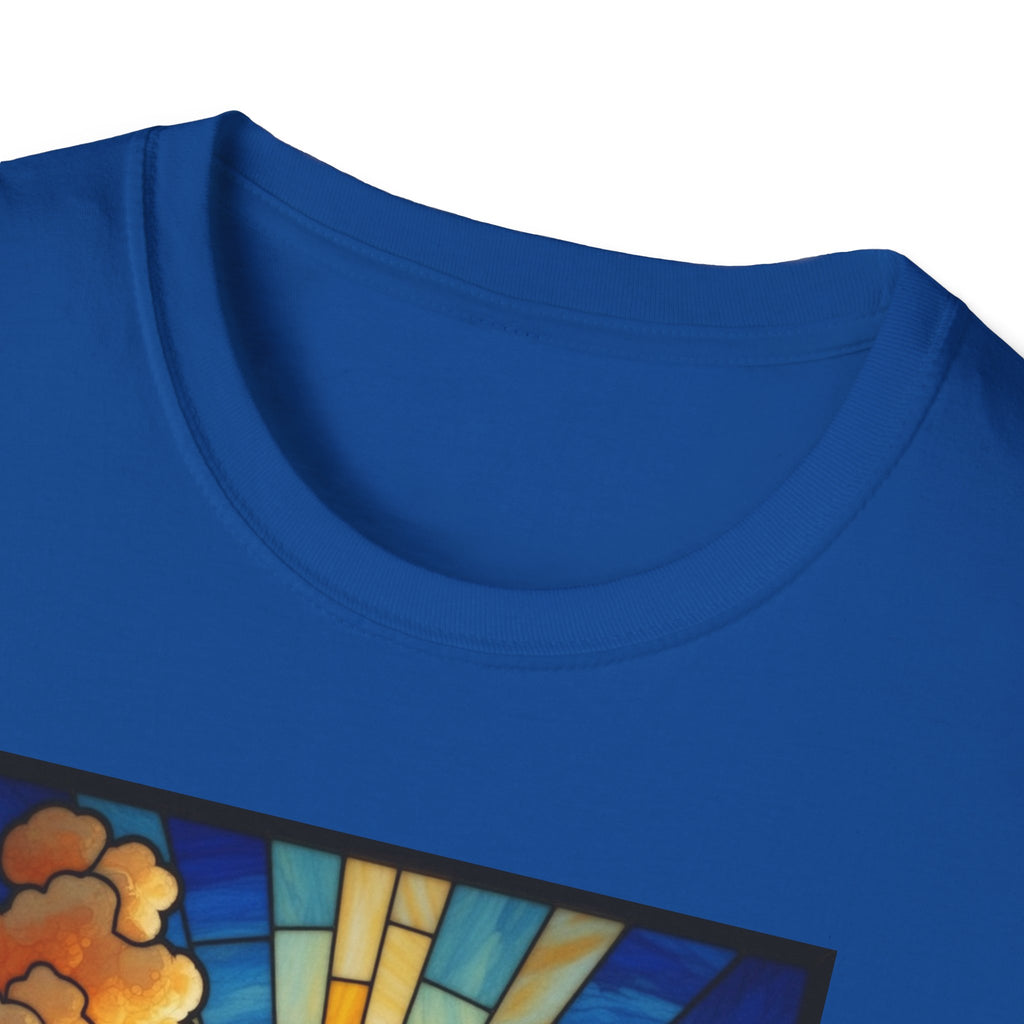 Christian Cross T-Shirt — Stained Glass Sunrise Faith Tee