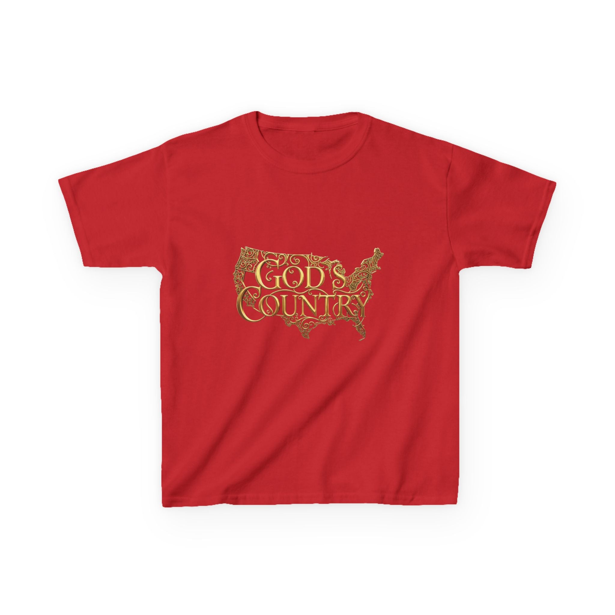 Kids T‑Shirt — "God's Country" USA Map Kids Tee (Patriotic Christian Youth Shirt)