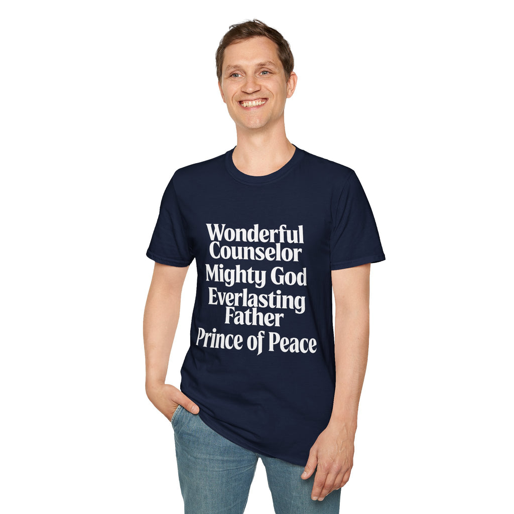 Names of Jesus from Isaiah T-Shirt — Plain Softstyle Crew Tee