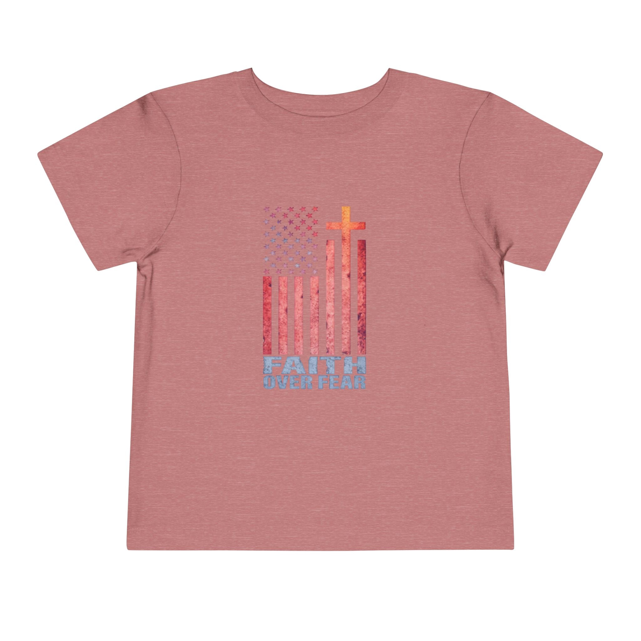 Toddler Tee — "Faith Over Fear" American Flag Cross Graphic