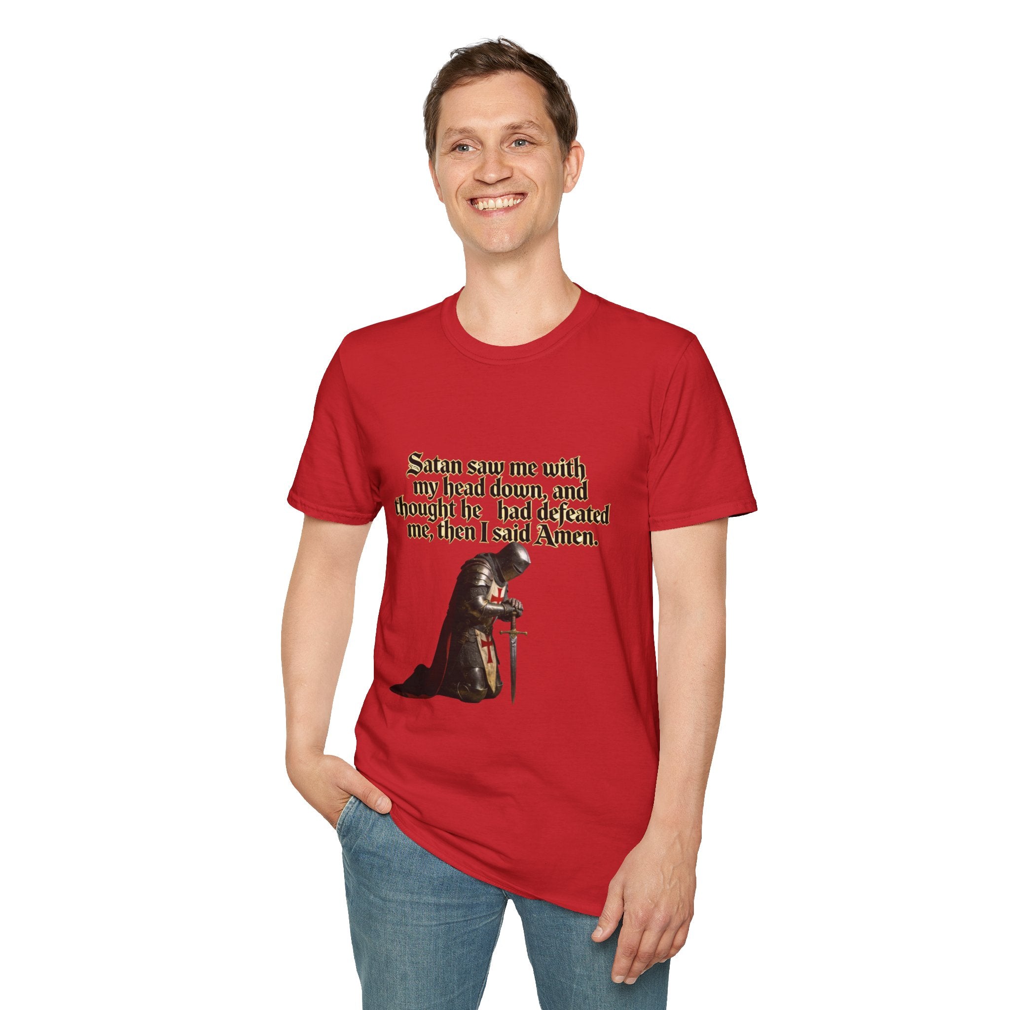 Christian Prayer T‑Shirt — "Satan Saw Me…Then I Said Amen" Faith Tee