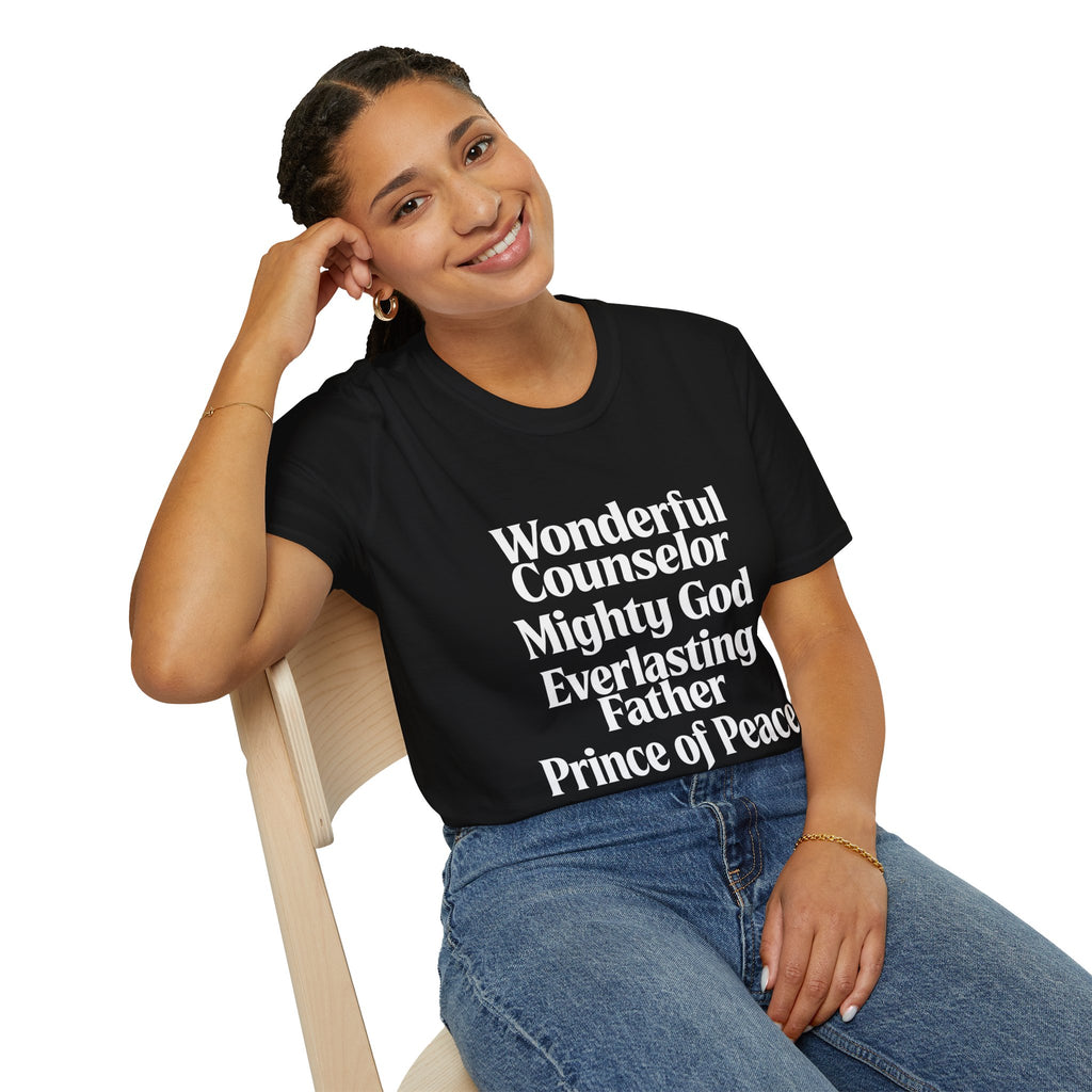 Names of Jesus from Isaiah T-Shirt — Plain Softstyle Crew Tee