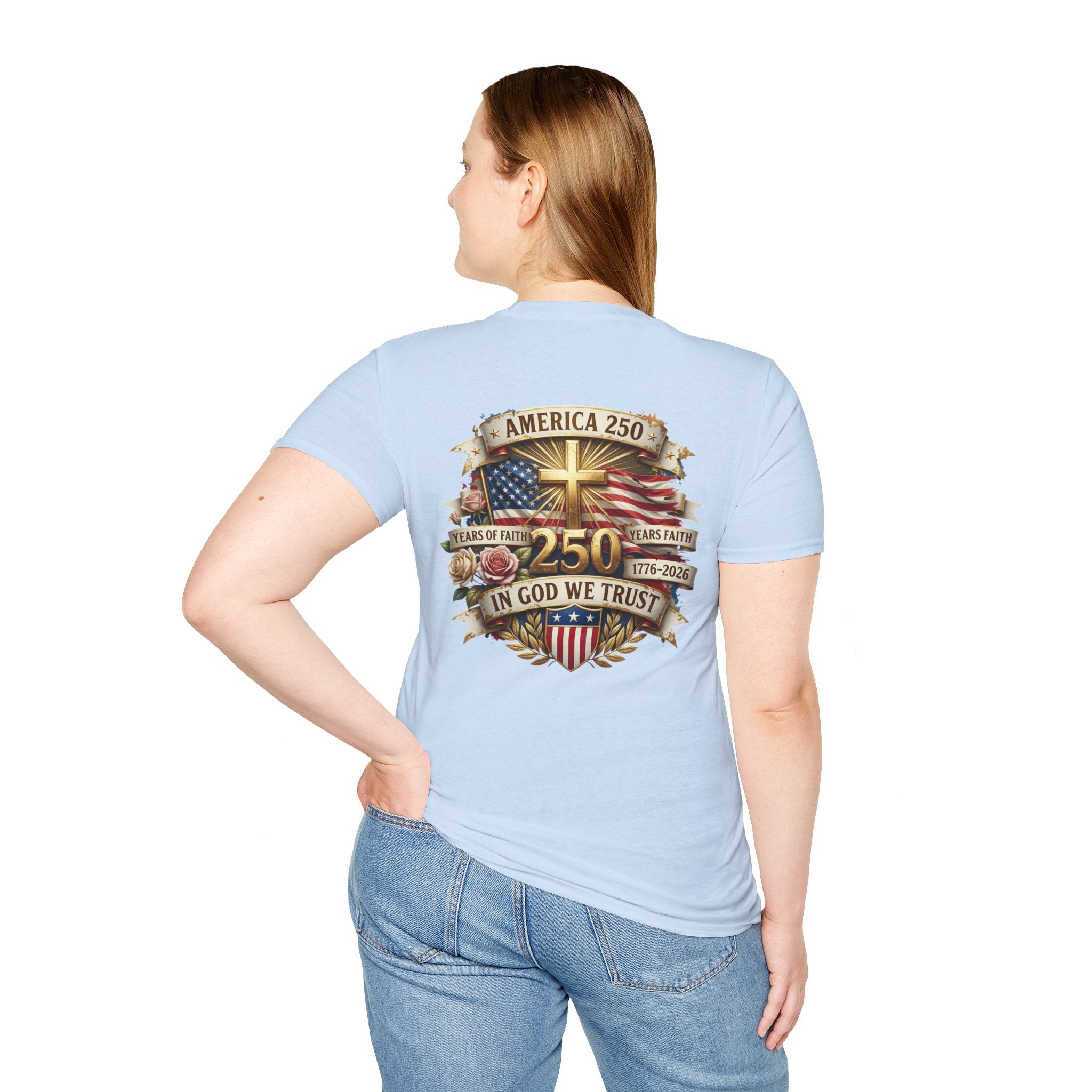 His Life Apparel Christian American 250 T‑Shirt — Three Crosses Faith Graphic
