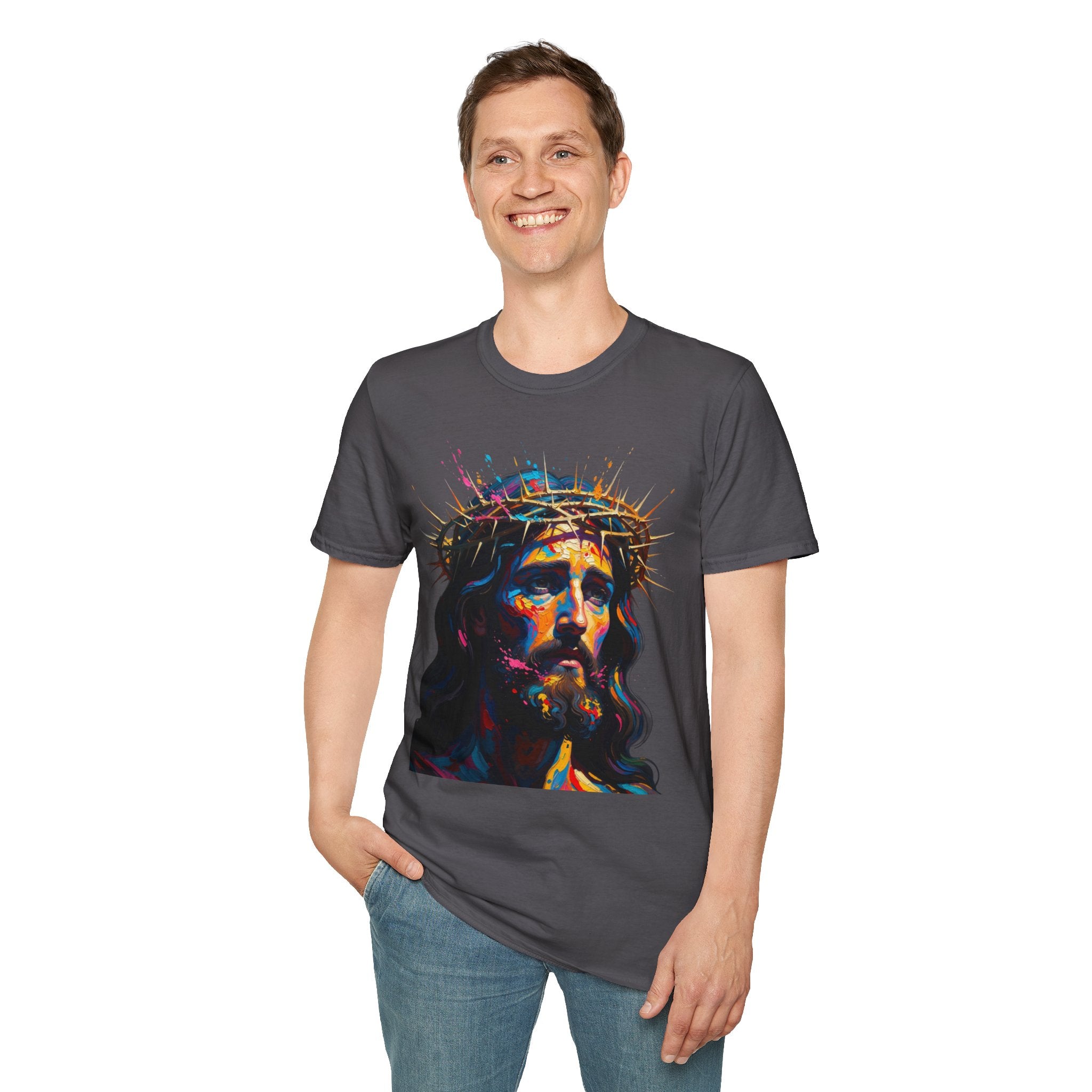 Jesus with Crown of Thorns T-Shirt | Colorful Portrait, Religious Christian Tee