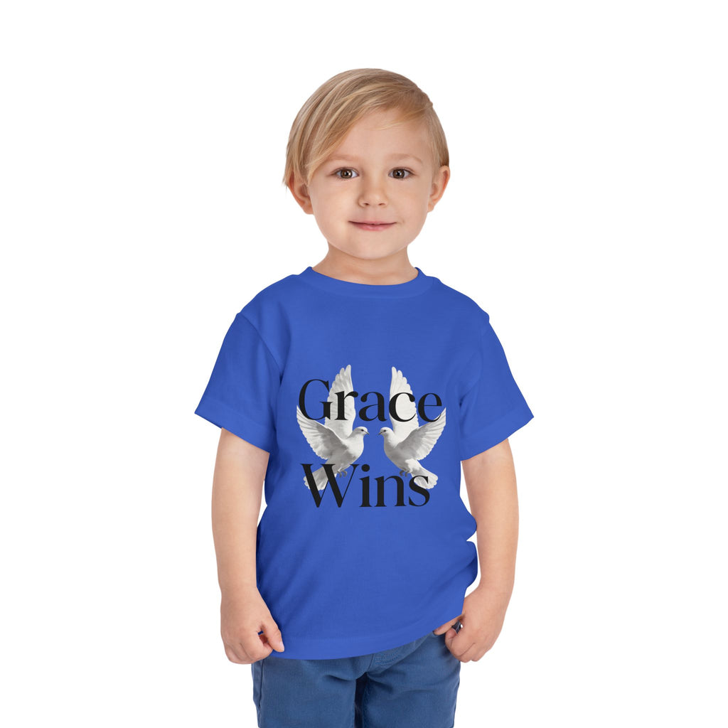 Toddler Tee — "Grace Wins" Dove Graphic Christian Short Sleeve Shirt