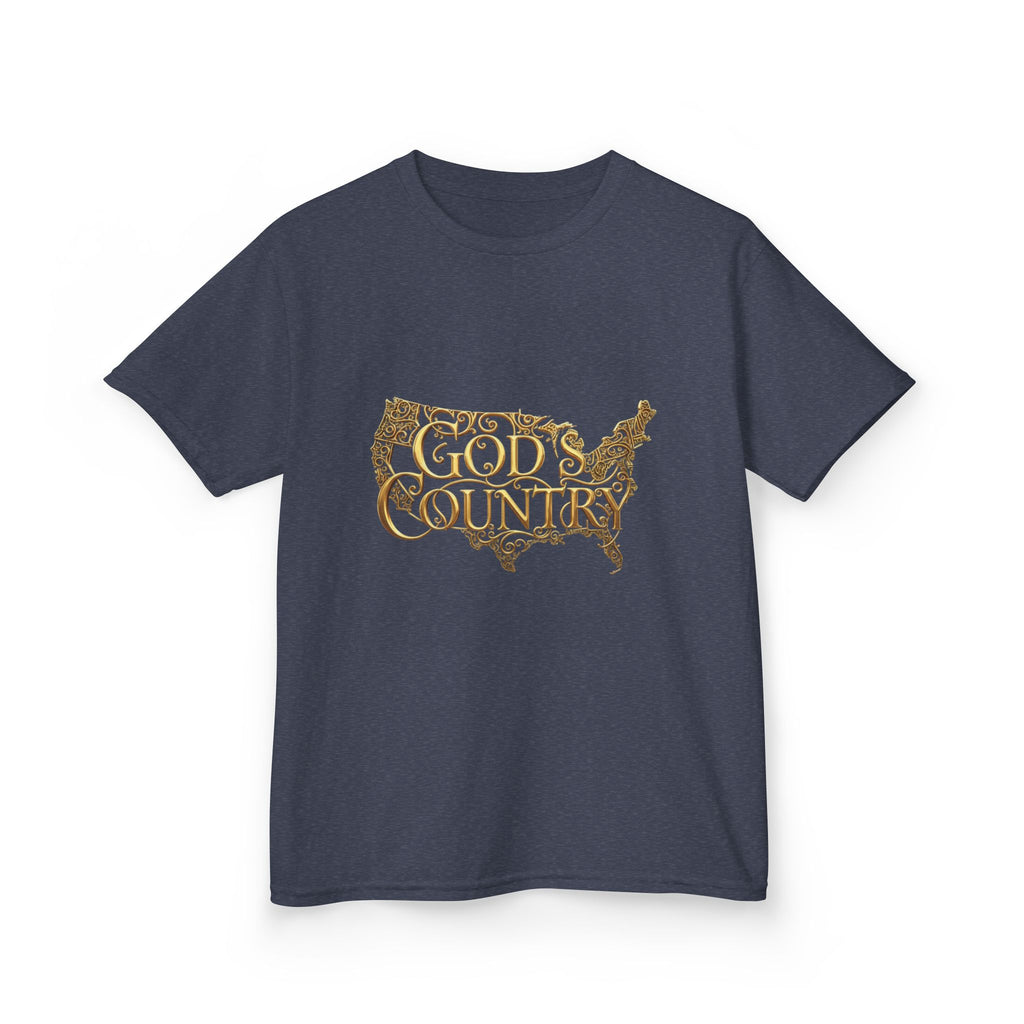 Kids T‑Shirt — "God's Country" USA Map Kids Tee (Patriotic Christian Youth Shirt)
