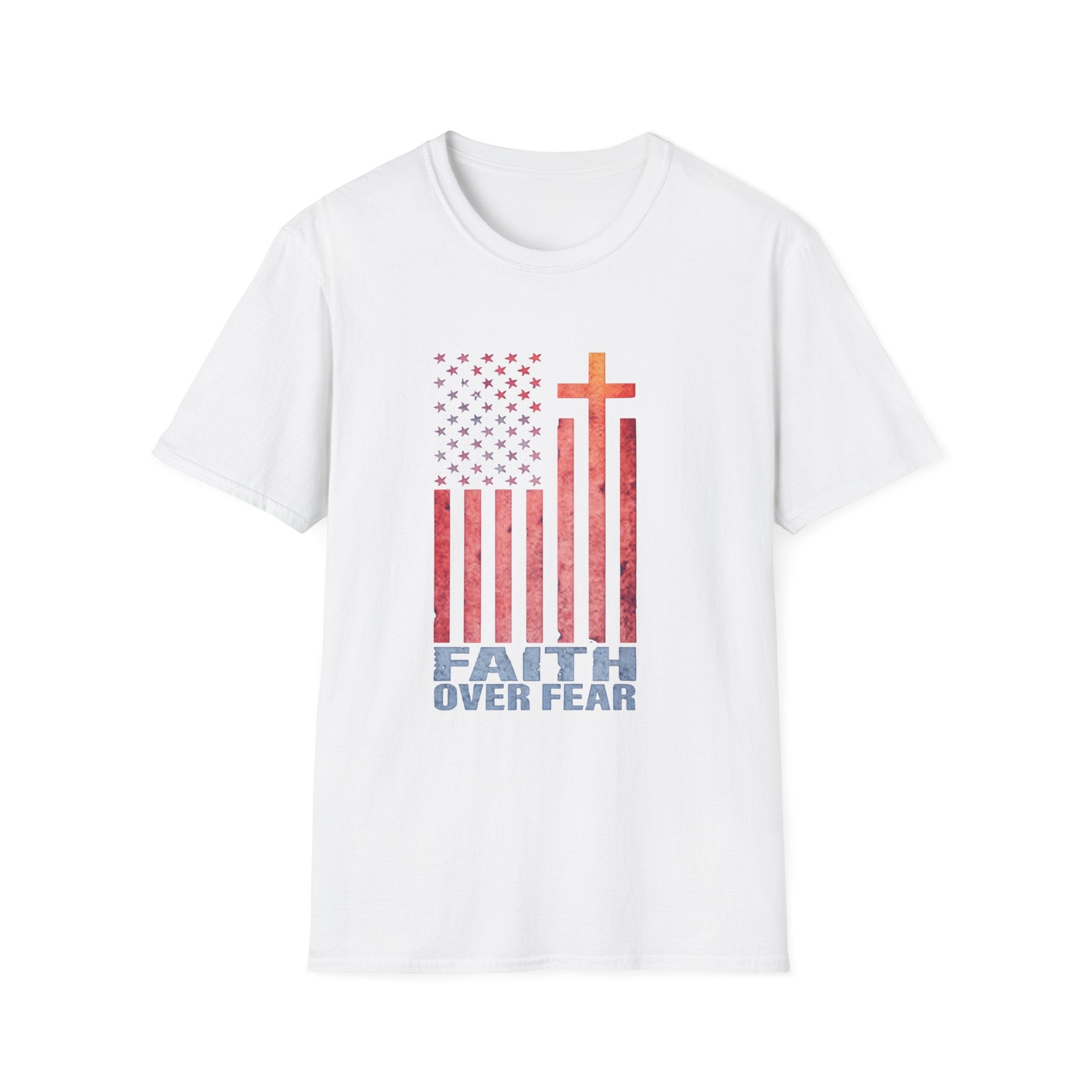 Faith Over Fear American Flag T-Shirt — Christian Cross Patriotic Tee
