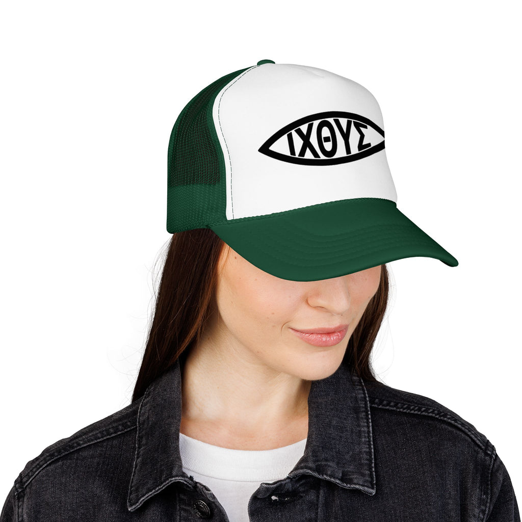 Christian Fish Trucker Hat with ΙΧΘΥΣ Ichthys Design