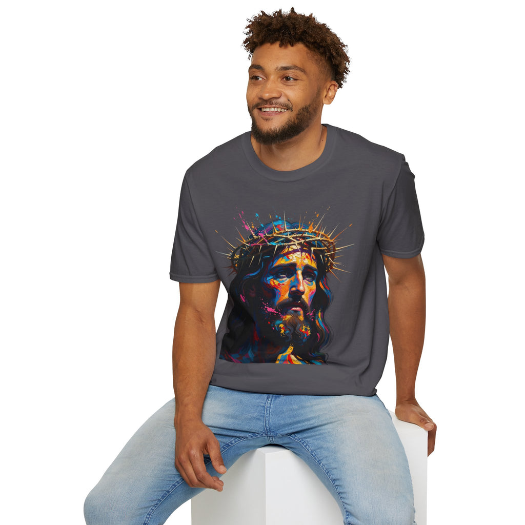 Jesus with Crown of Thorns T-Shirt | Colorful Portrait, Religious Christian Tee
