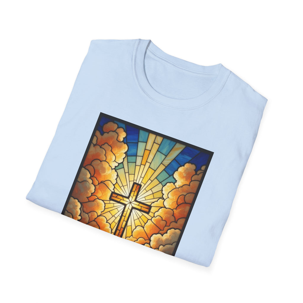 Christian Cross T-Shirt — Stained Glass Sunrise Faith Tee