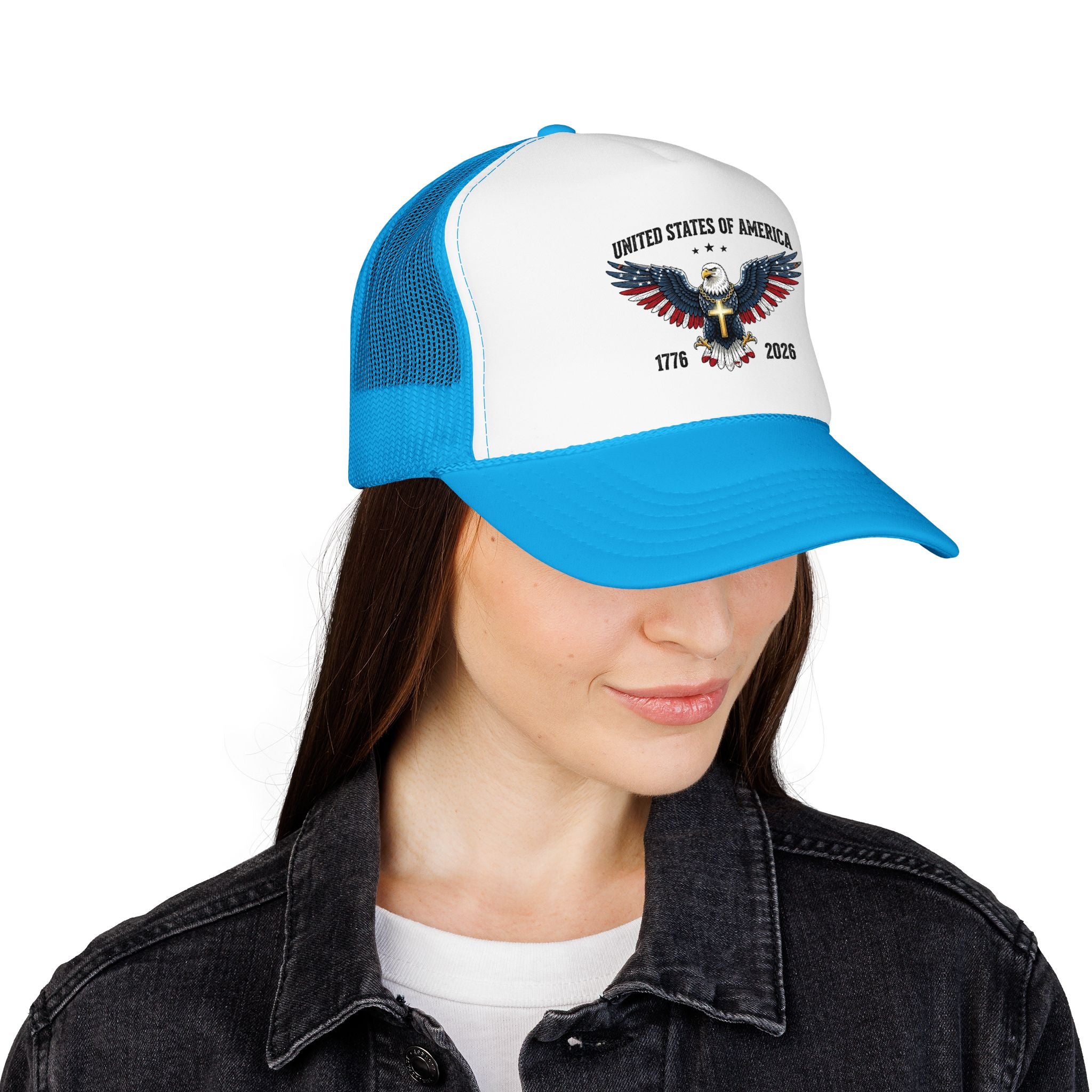 American Eagle Trucker Hat – Patriotic Cross & Flag Design