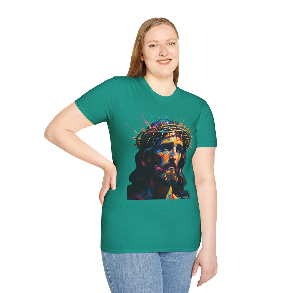 Jesus with Crown of Thorns T-Shirt | Colorful Portrait, Religious Christian Tee