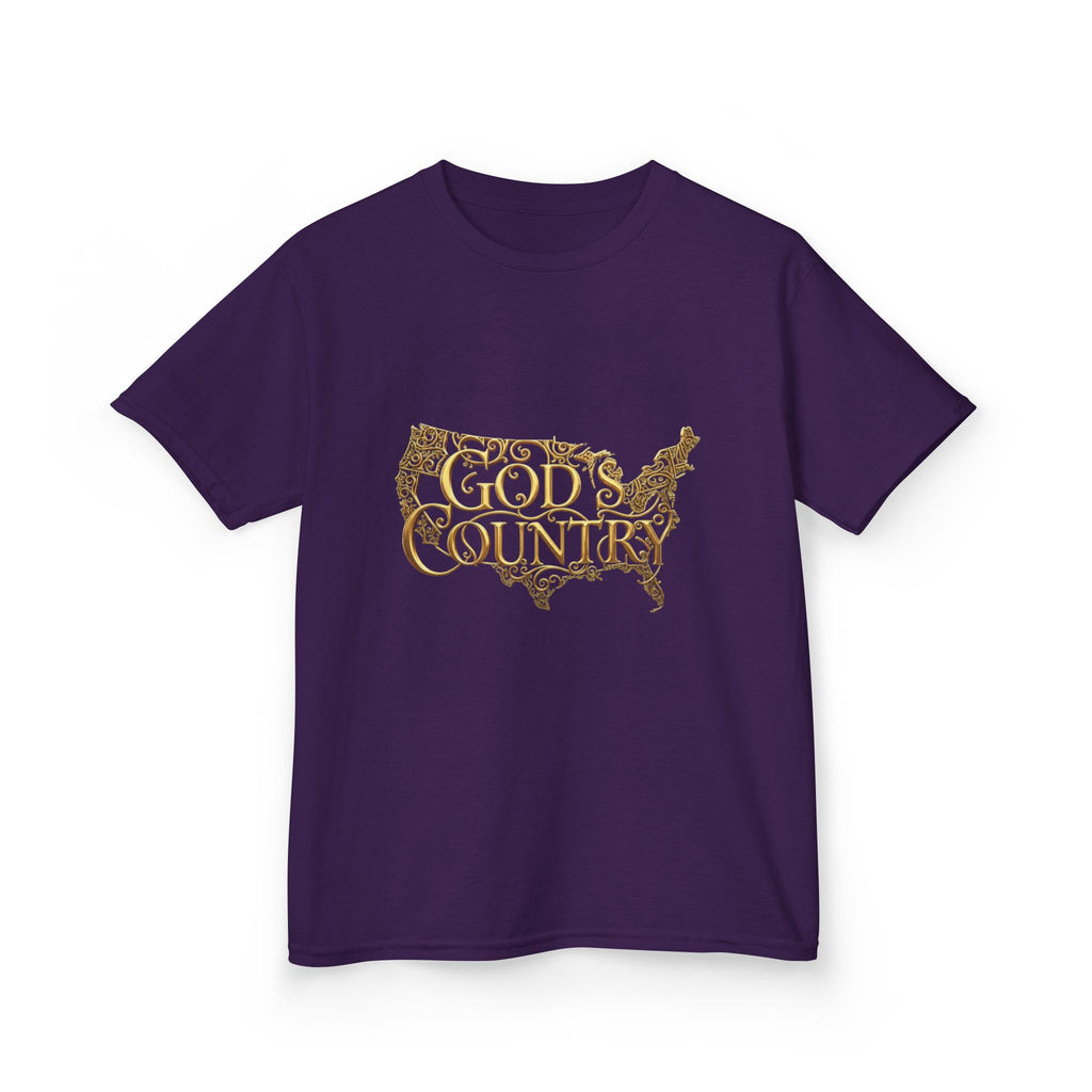 Kids T‑Shirt — "God's Country" USA Map Kids Tee (Patriotic Christian Youth Shirt)