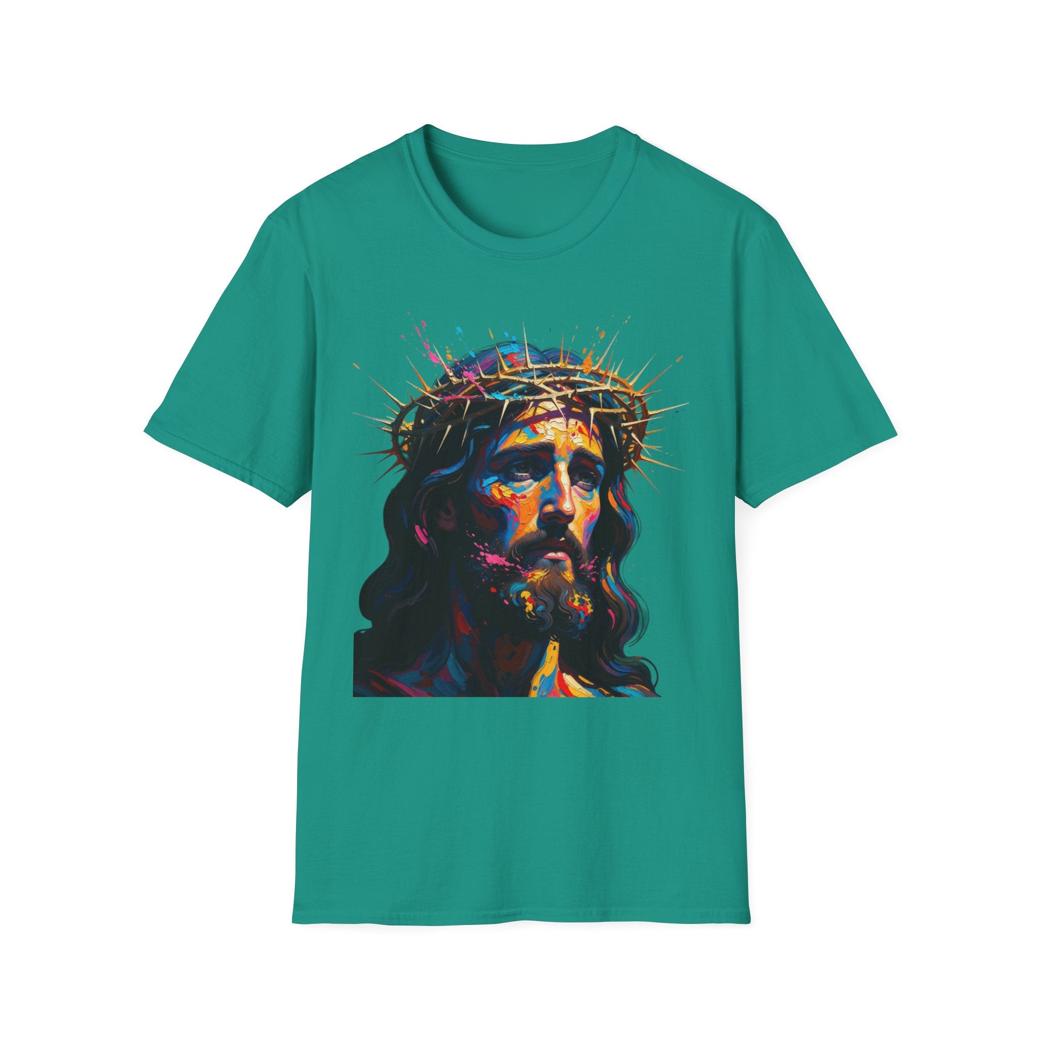 Jesus with Crown of Thorns T-Shirt | Colorful Portrait, Religious Christian Tee
