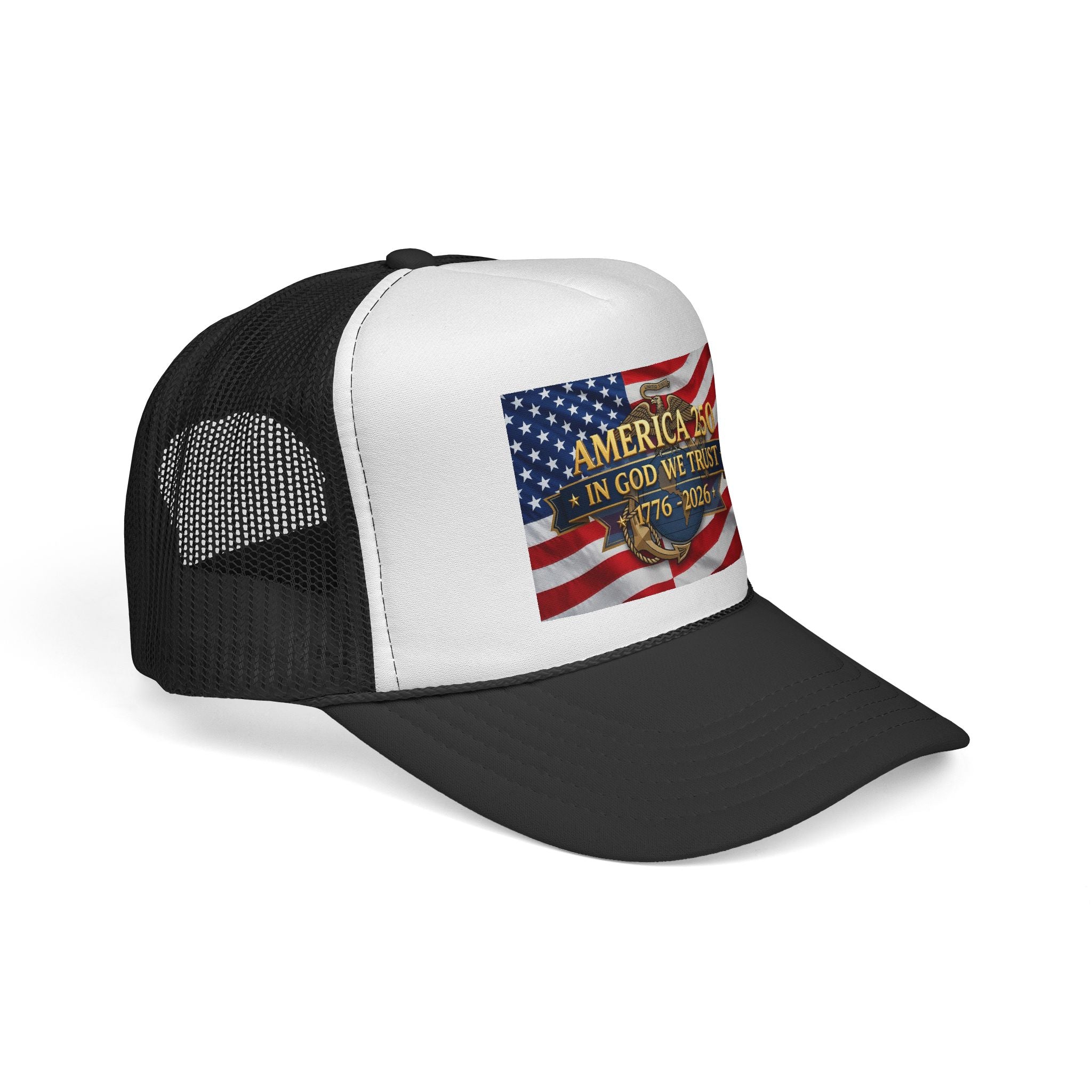 Trucker Cap - "Semper Fidelis America 250 In God We Trust 1776-2026" Vintage Flag Design