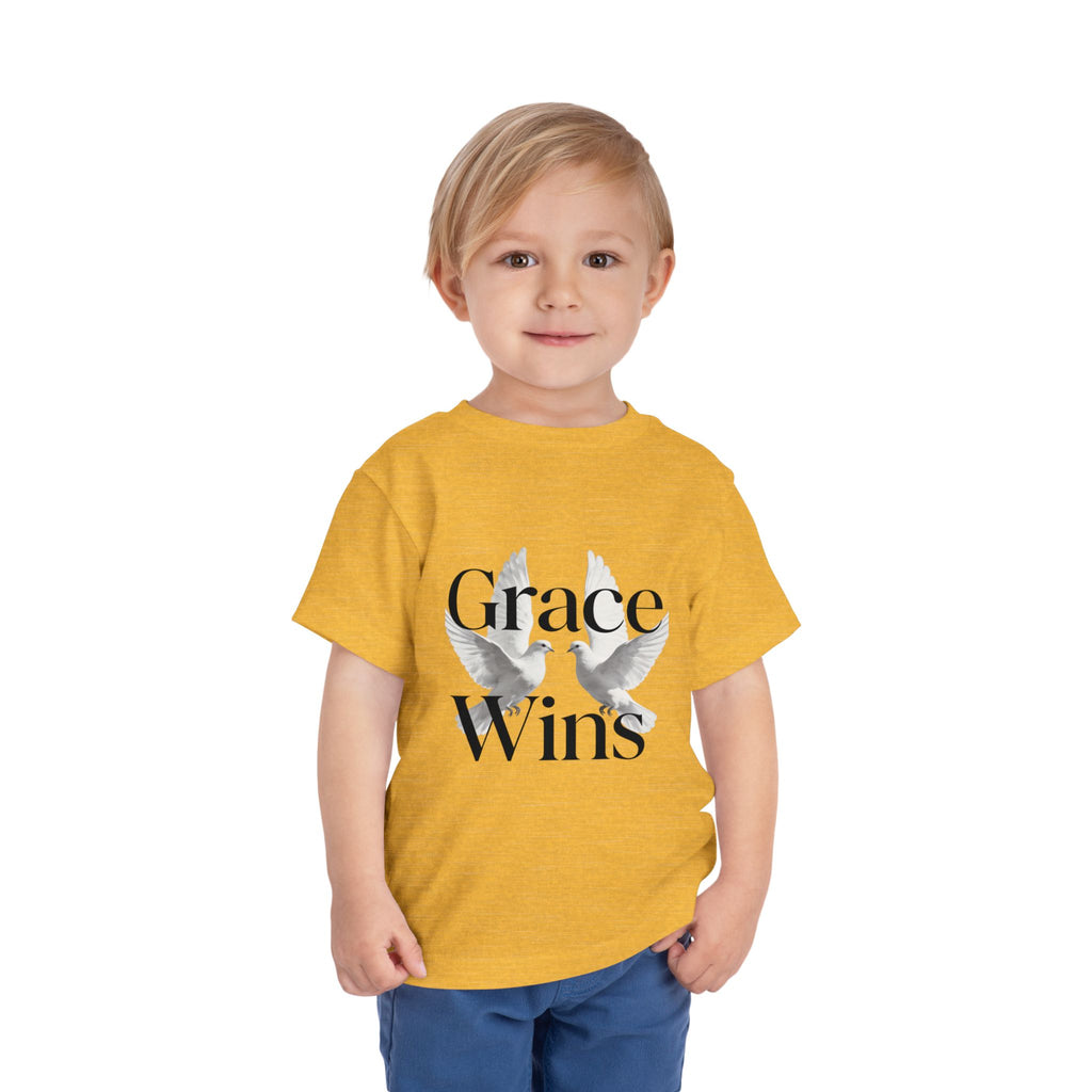 Toddler Tee — "Grace Wins" Dove Graphic Christian Short Sleeve Shirt