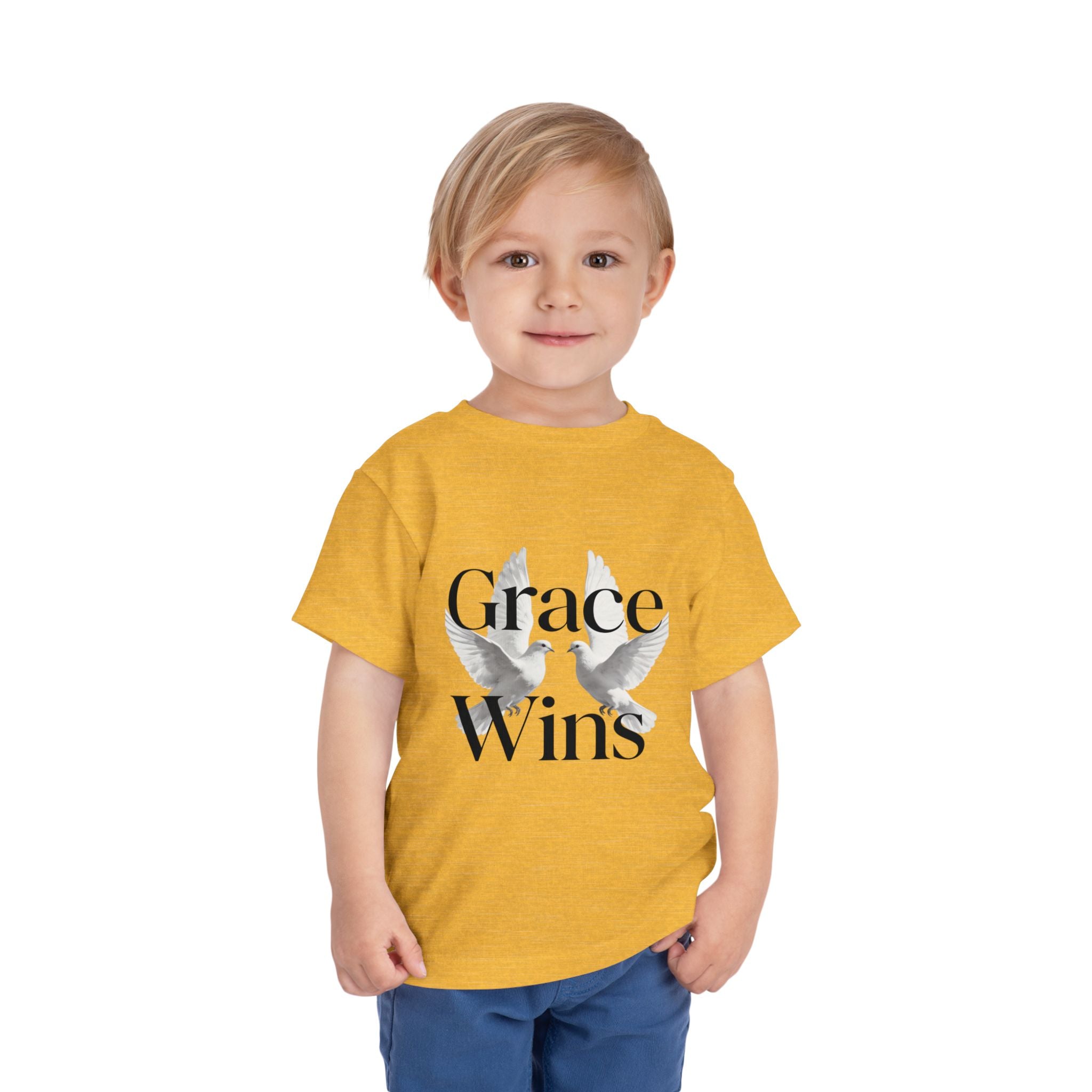 Toddler Tee — "Grace Wins" Dove Graphic Christian Short Sleeve Shirt