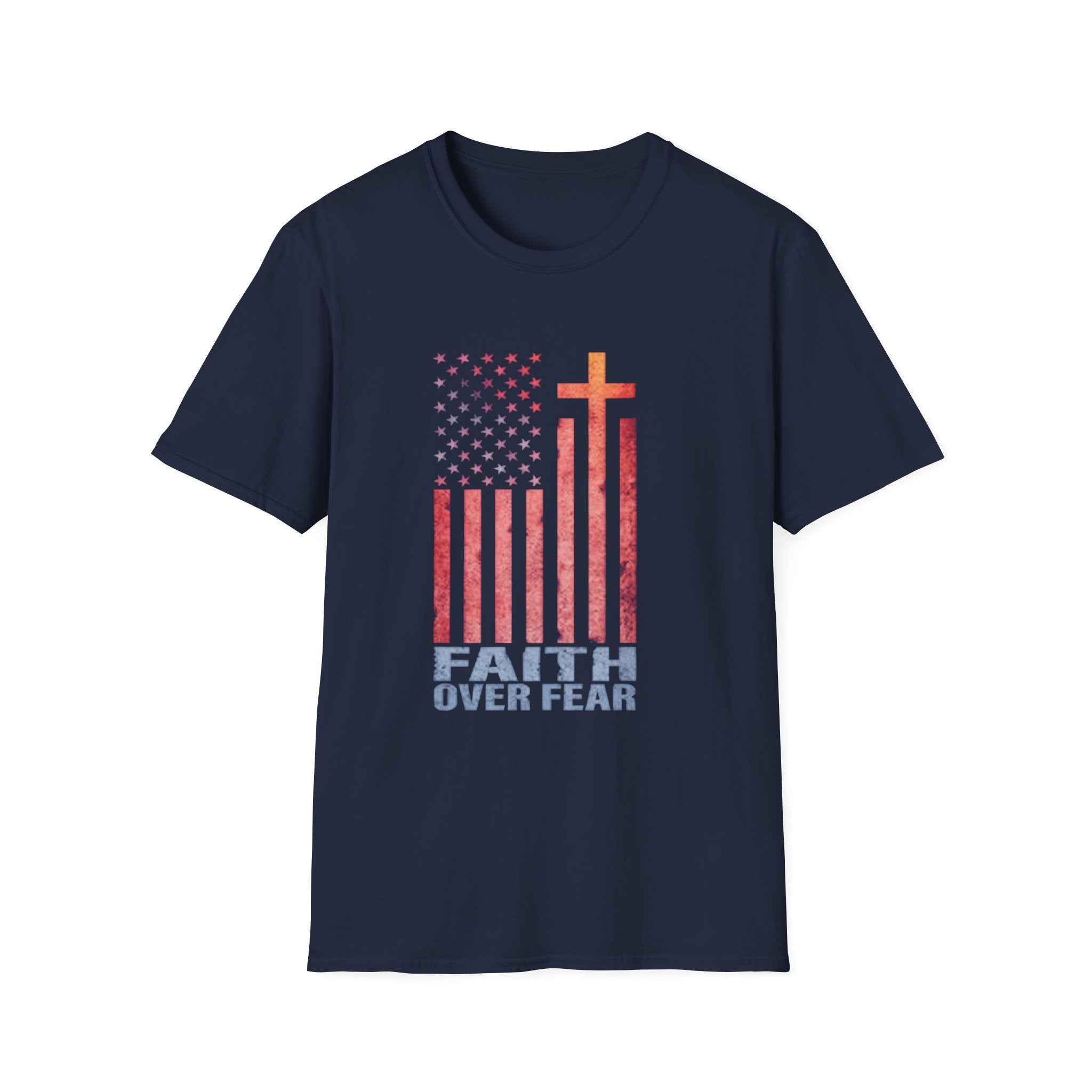 Faith Over Fear American Flag T-Shirt — Christian Cross Patriotic Tee