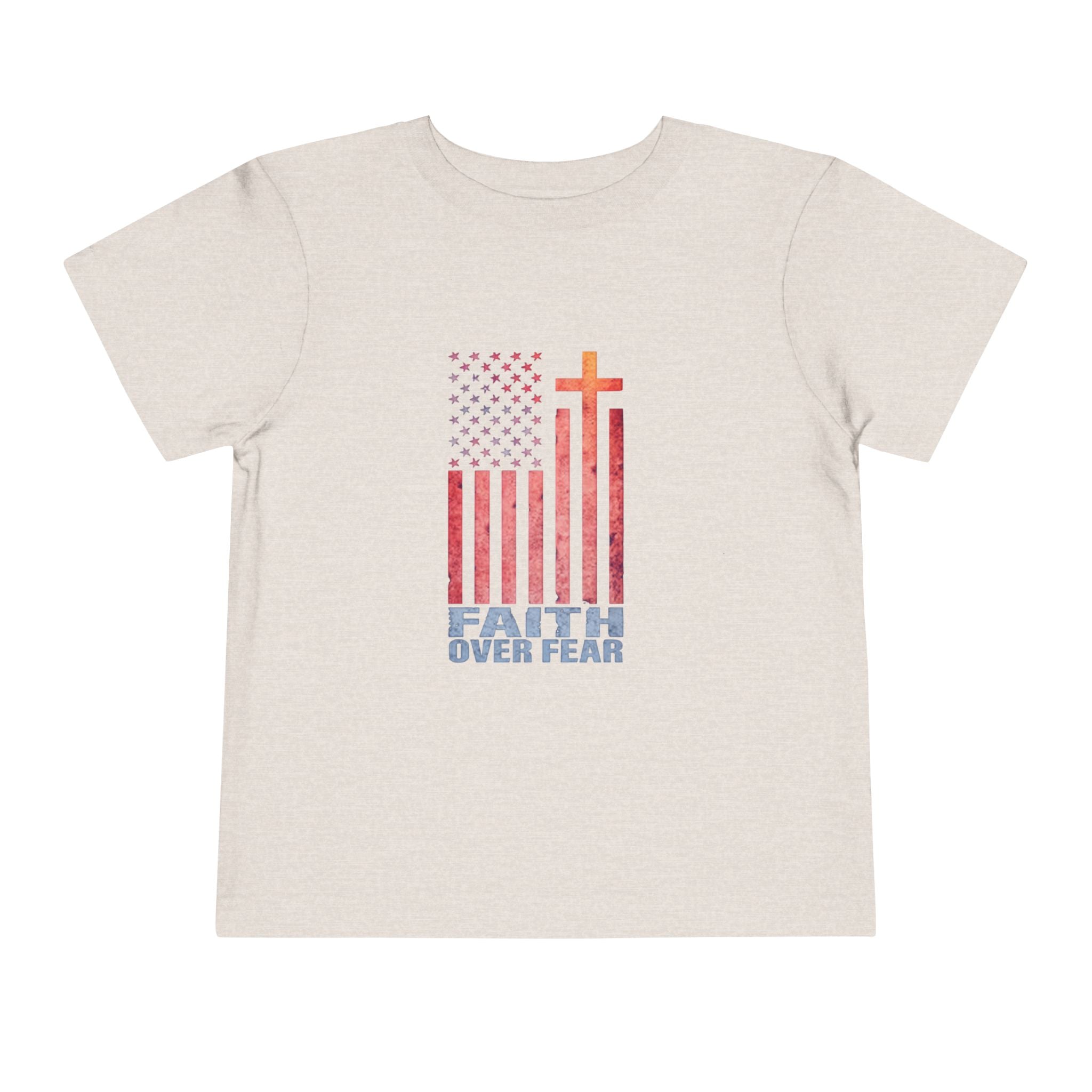 Toddler Tee — "Faith Over Fear" American Flag Cross Graphic
