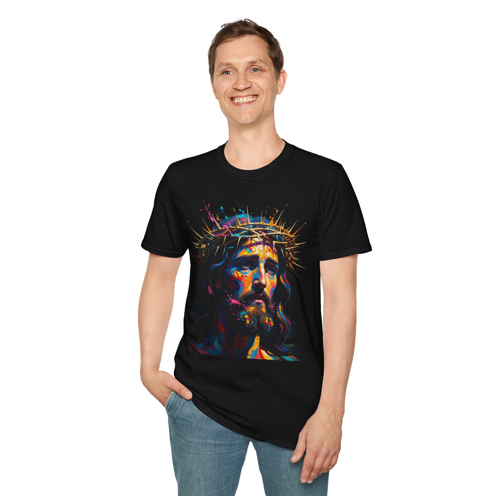 Jesus with Crown of Thorns T-Shirt | Colorful Portrait, Religious Christian Tee