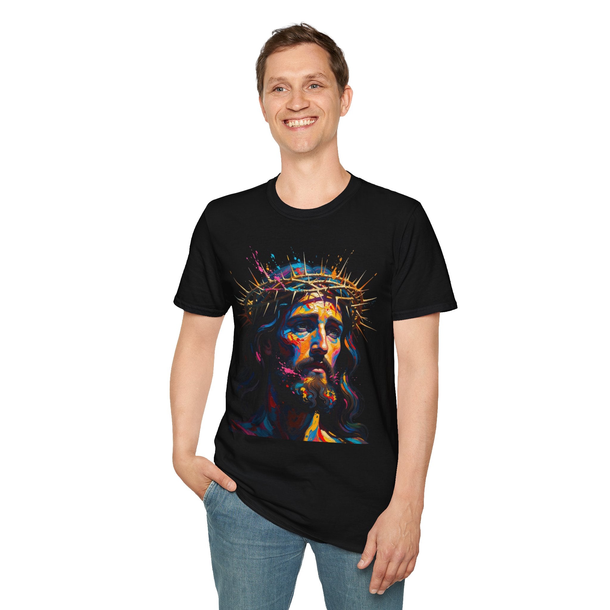 Jesus with Crown of Thorns T-Shirt | Colorful Portrait, Religious Christian Tee