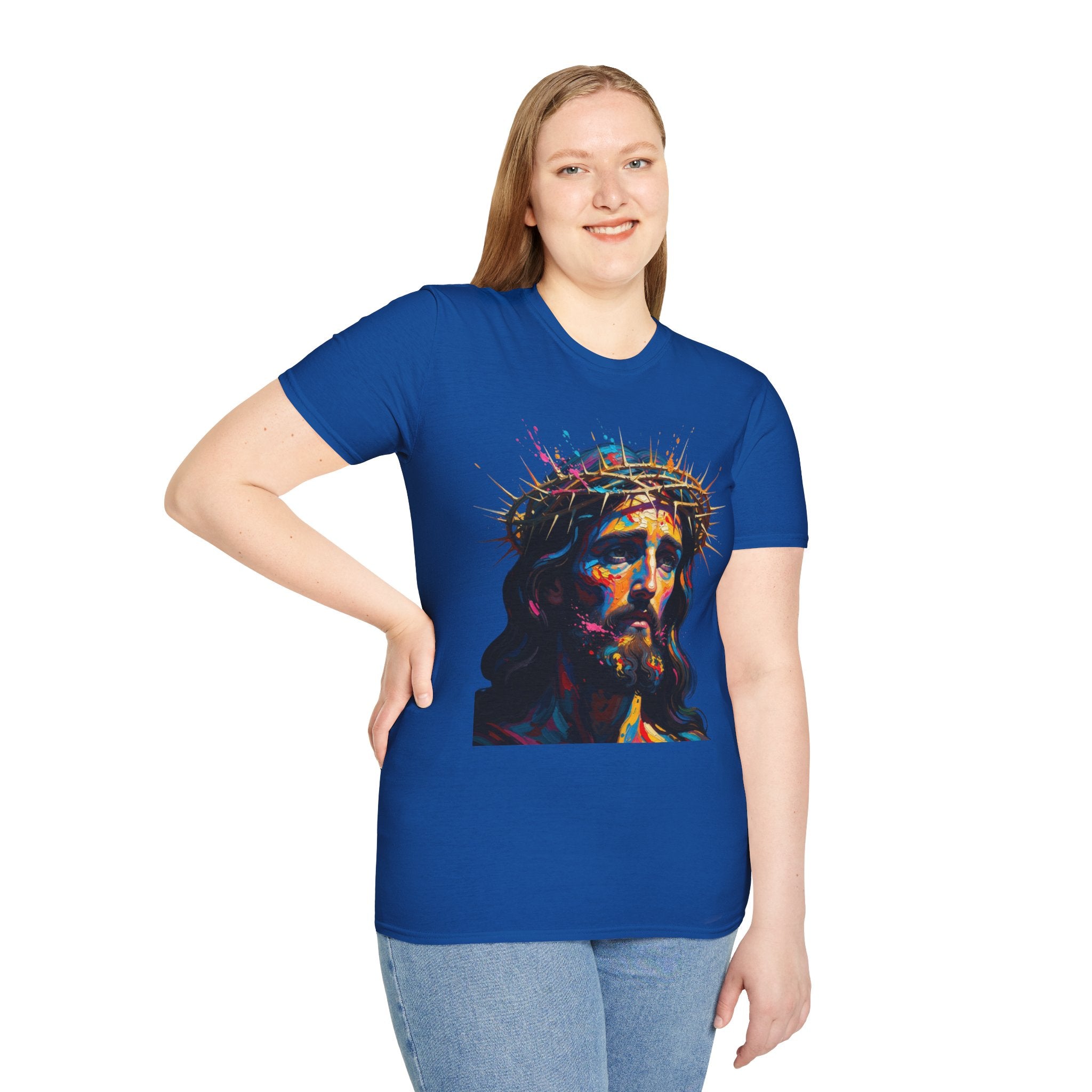 Jesus with Crown of Thorns T-Shirt | Colorful Portrait, Religious Christian Tee