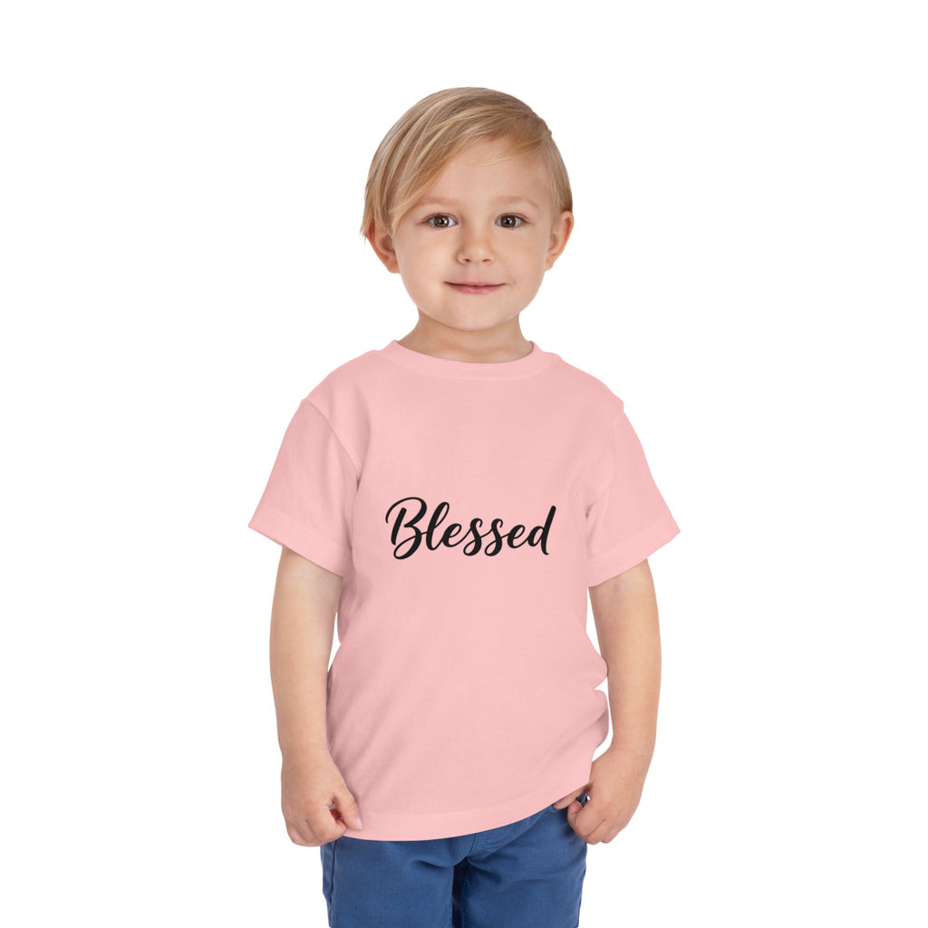 Blessed Toddler Tee — White Short Sleeve Baby Shirt with Script Text