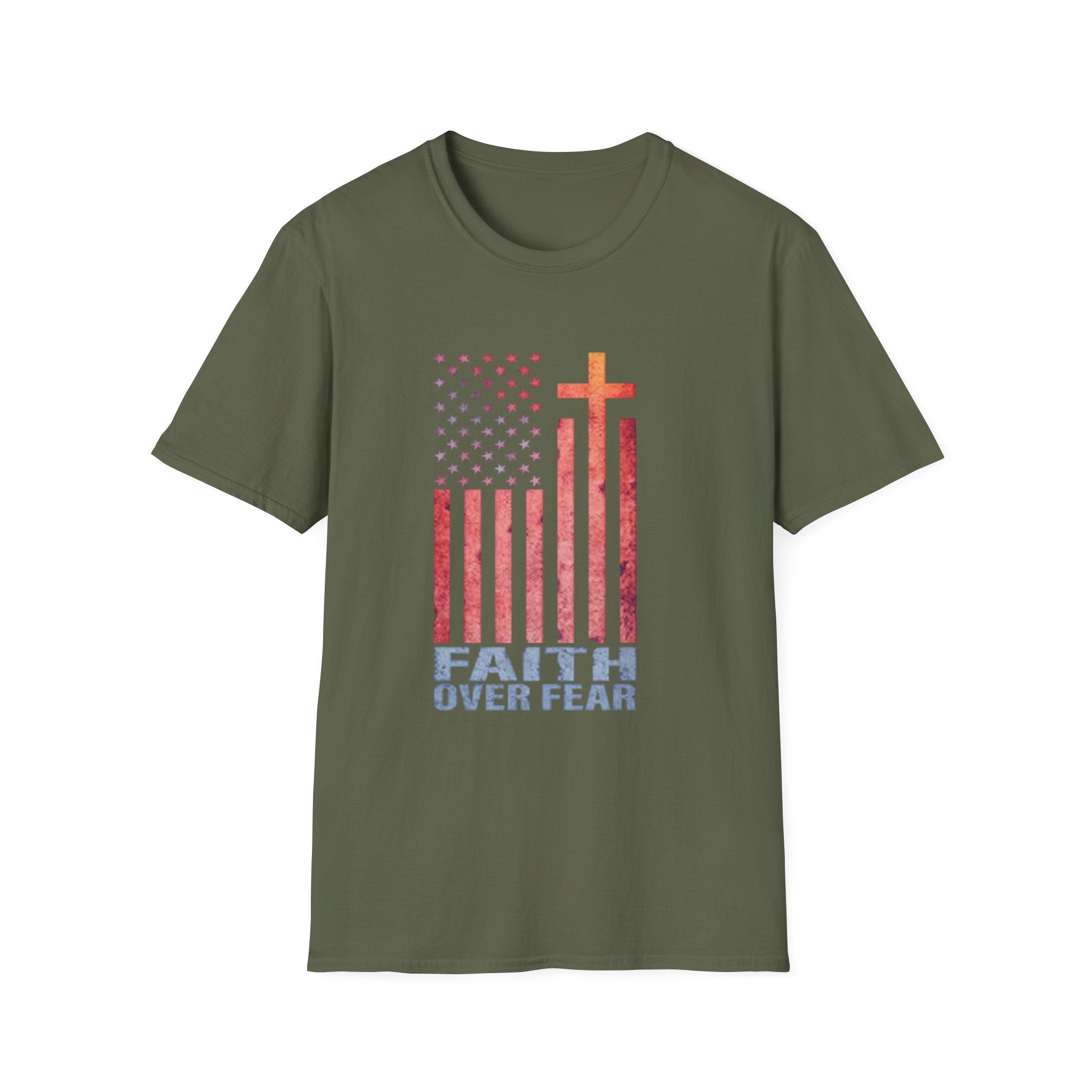 Faith Over Fear American Flag T-Shirt — Christian Cross Patriotic Tee