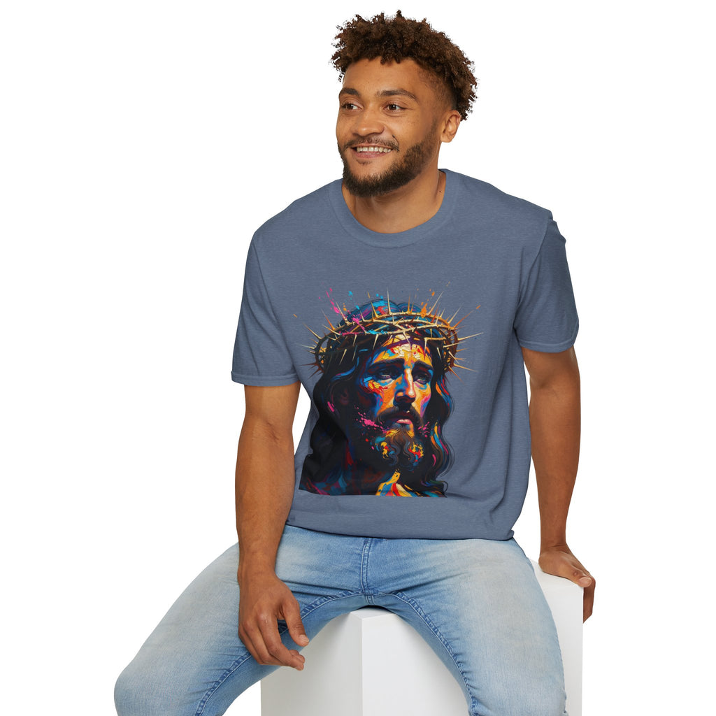 Jesus with Crown of Thorns T-Shirt | Colorful Portrait, Religious Christian Tee