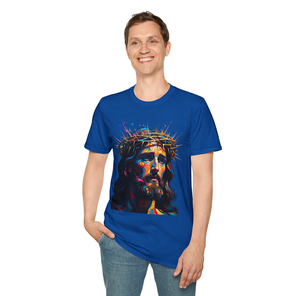 Jesus with Crown of Thorns T-Shirt | Colorful Portrait, Religious Christian Tee