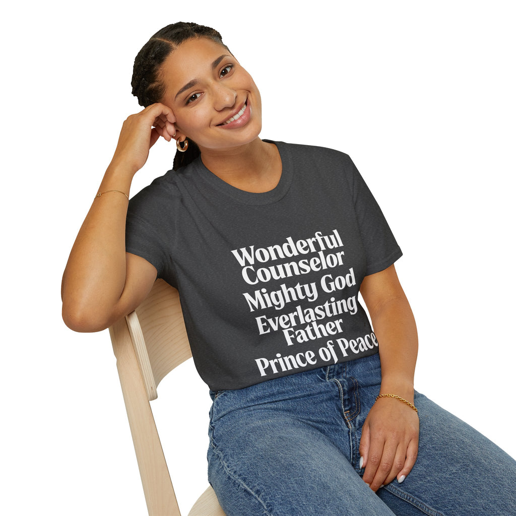 Names of Jesus from Isaiah T-Shirt — Plain Softstyle Crew Tee