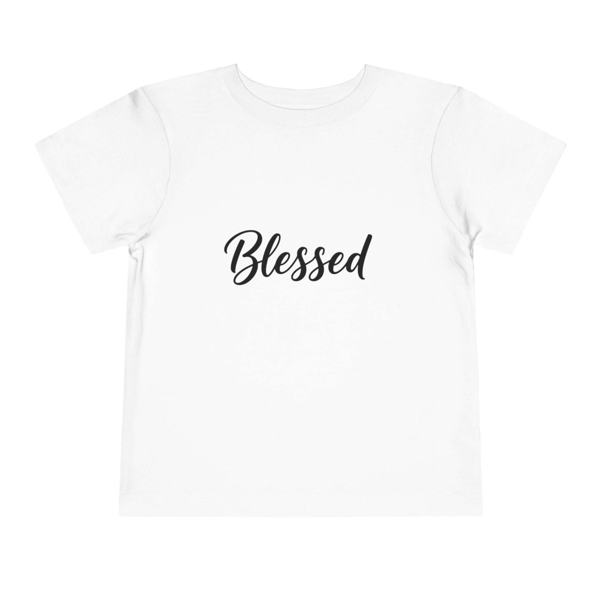 Blessed Toddler Tee — White Short Sleeve Baby Shirt with Script Text