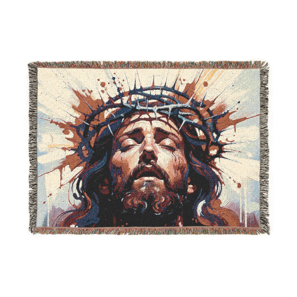Woven Blanket — Jesus with Crown of Thorns Tapestry Throw (Religious Christian Gift)