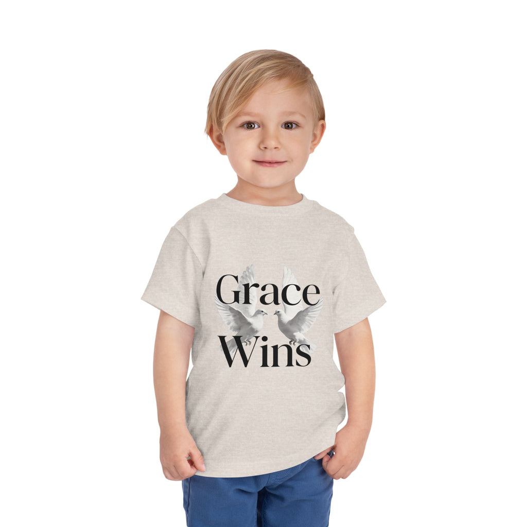 Toddler Tee — "Grace Wins" Dove Graphic Christian Short Sleeve Shirt