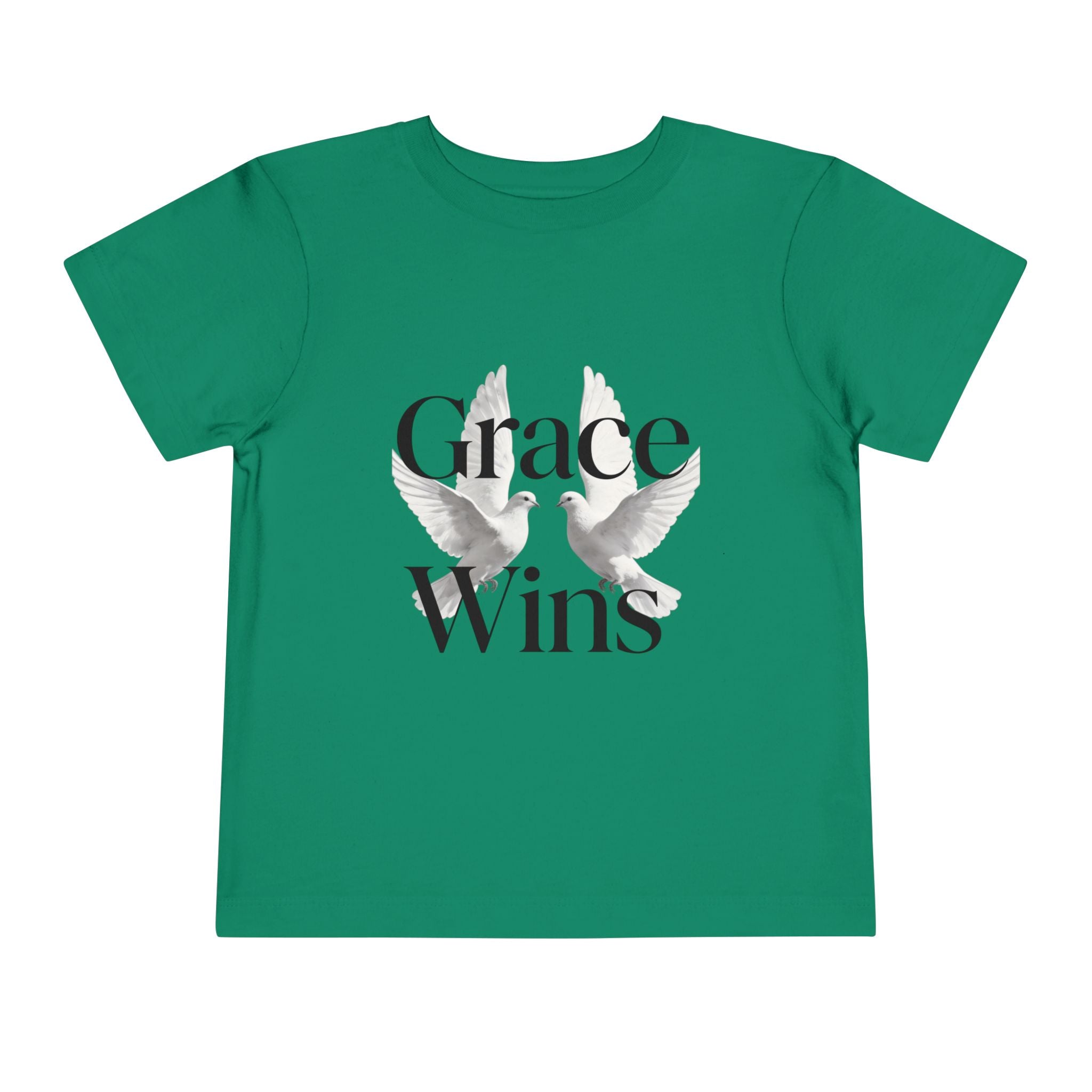 Toddler Tee — "Grace Wins" Dove Graphic Christian Short Sleeve Shirt