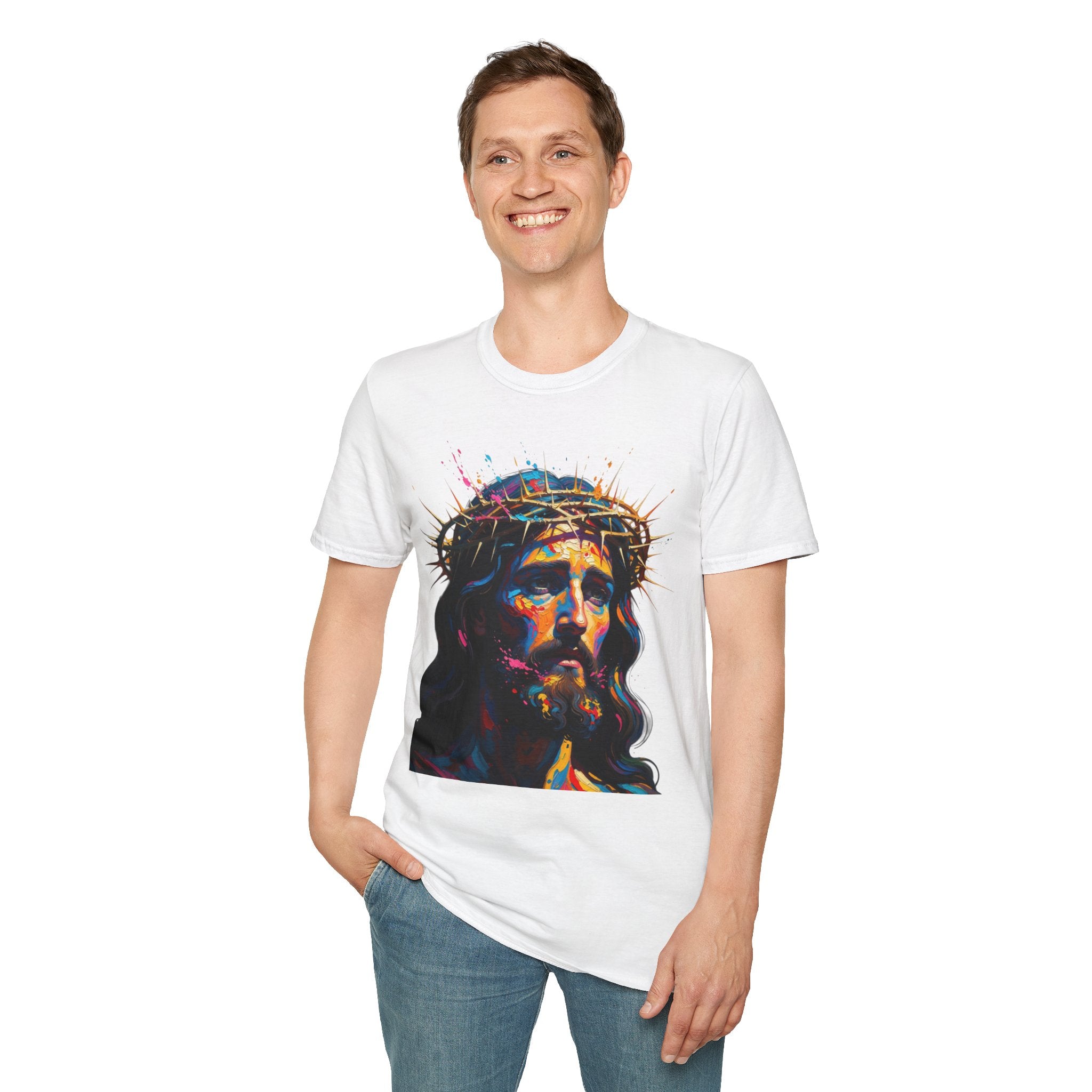Jesus with Crown of Thorns T-Shirt | Colorful Portrait, Religious Christian Tee
