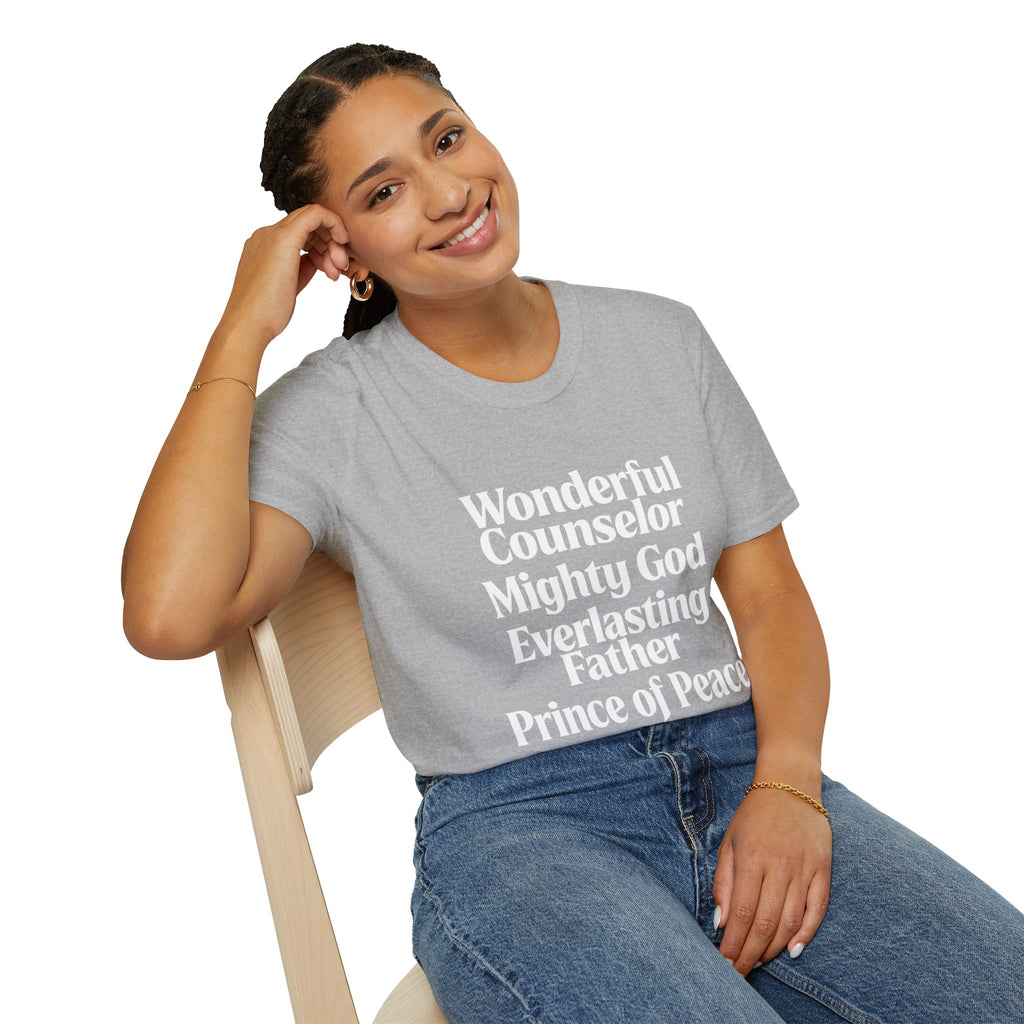 Names of Jesus from Isaiah T-Shirt — Plain Softstyle Crew Tee