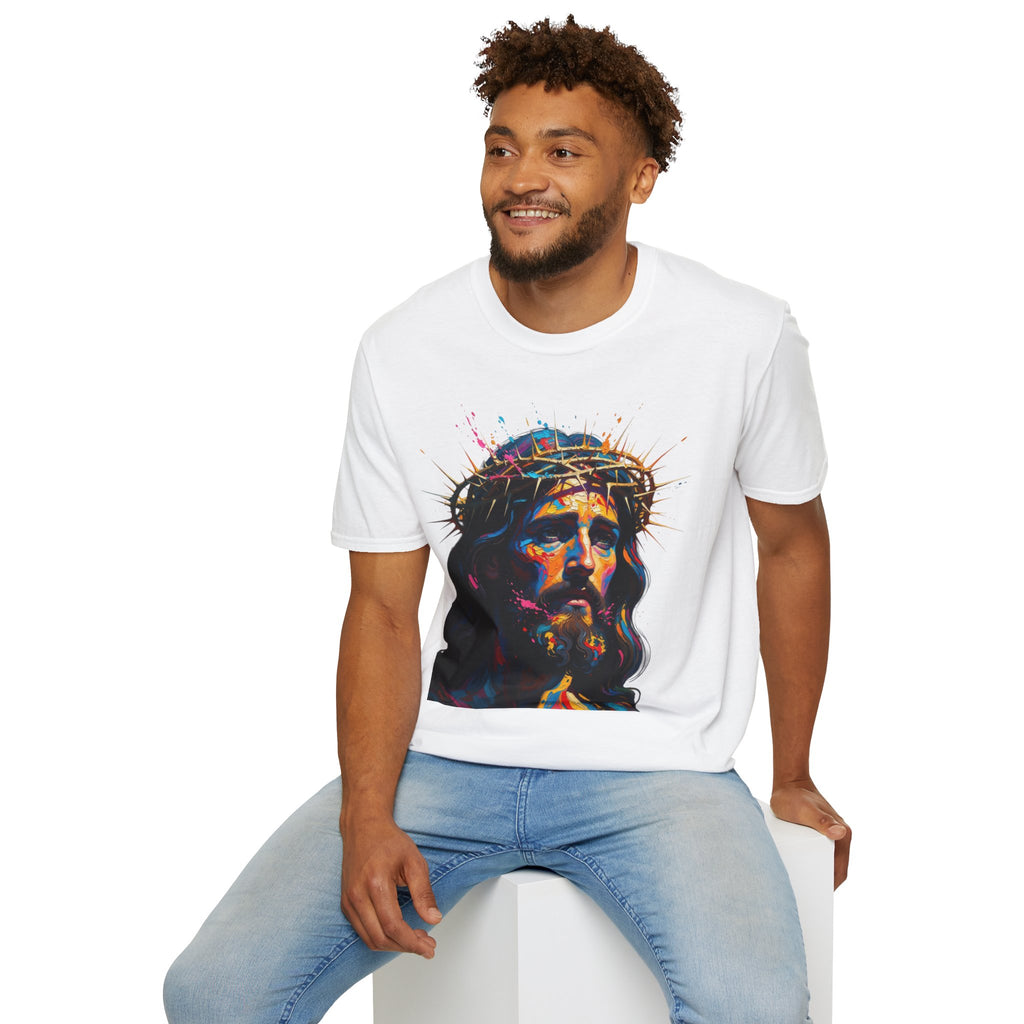 Jesus with Crown of Thorns T-Shirt | Colorful Portrait, Religious Christian Tee