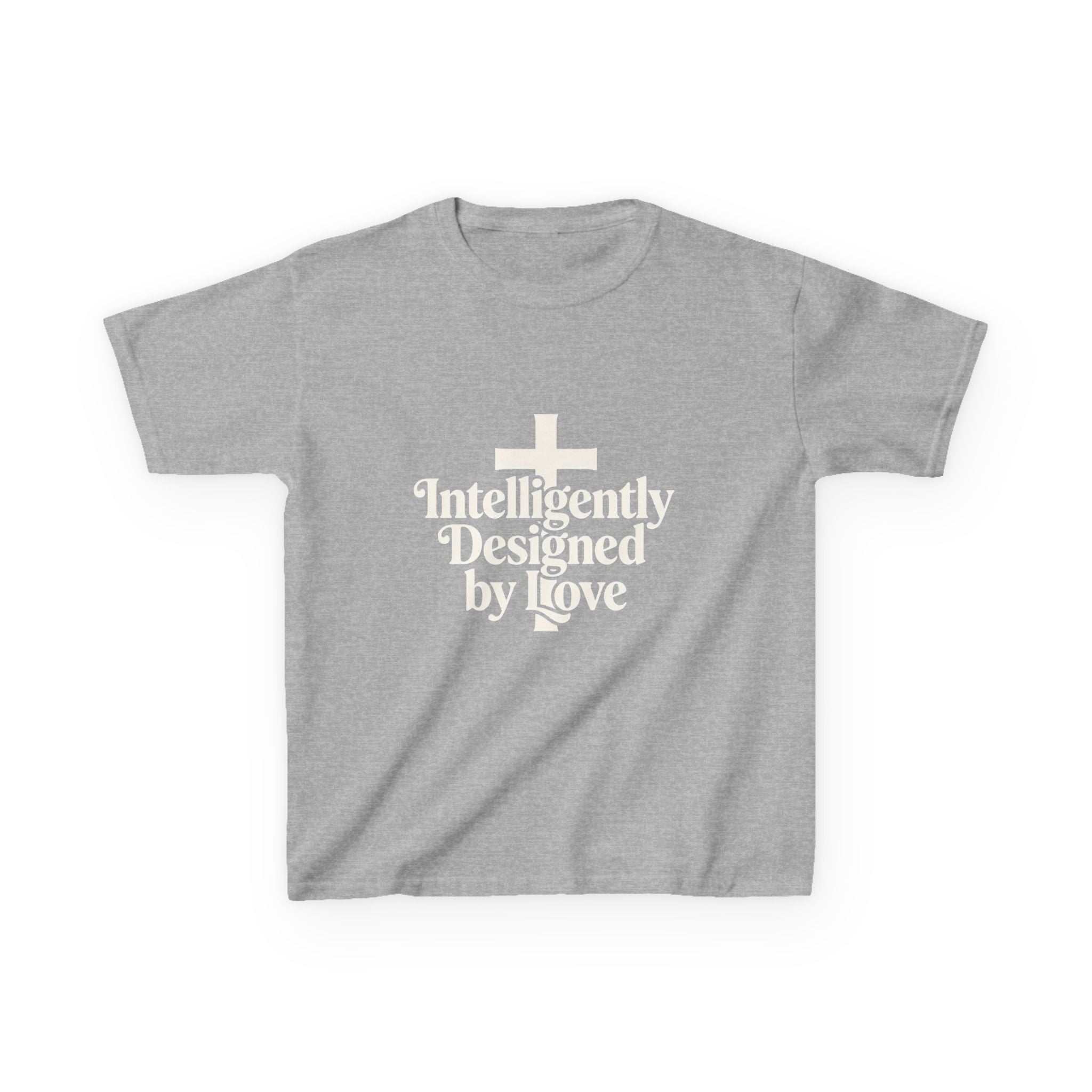 Kids Tee – "Intelligently Designed by Love" Christian Cross Shirt
