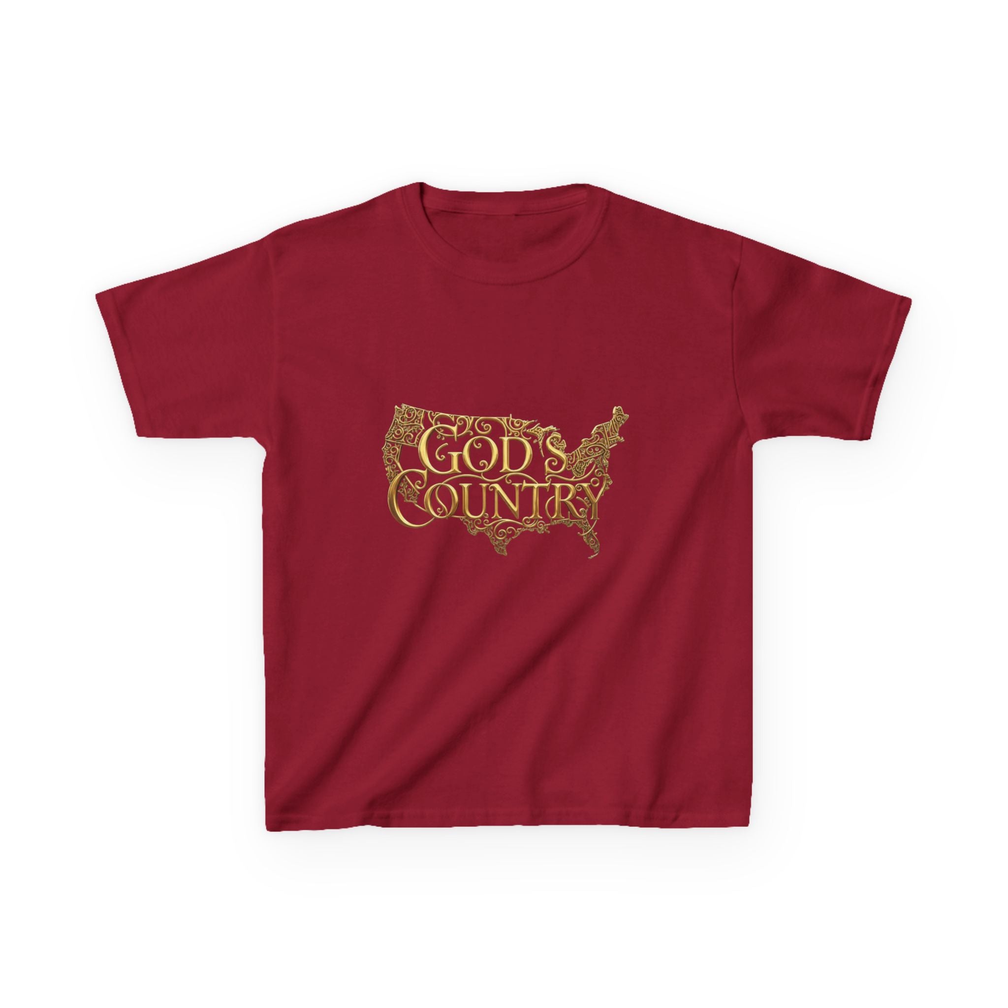 Kids T‑Shirt — "God's Country" USA Map Kids Tee (Patriotic Christian Youth Shirt)